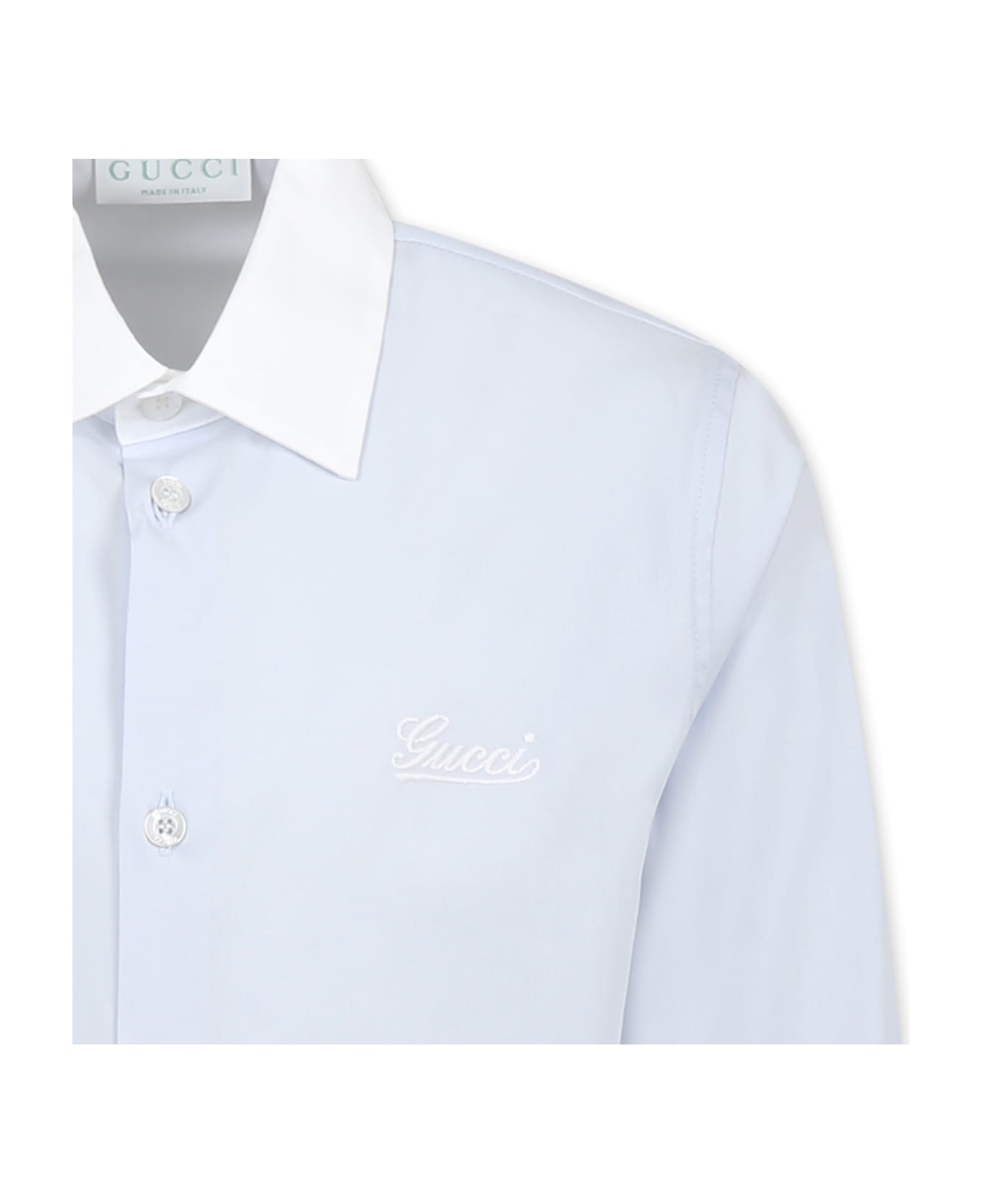 Gucci Light Blue Shirt For Boy With Logo - Light Blue