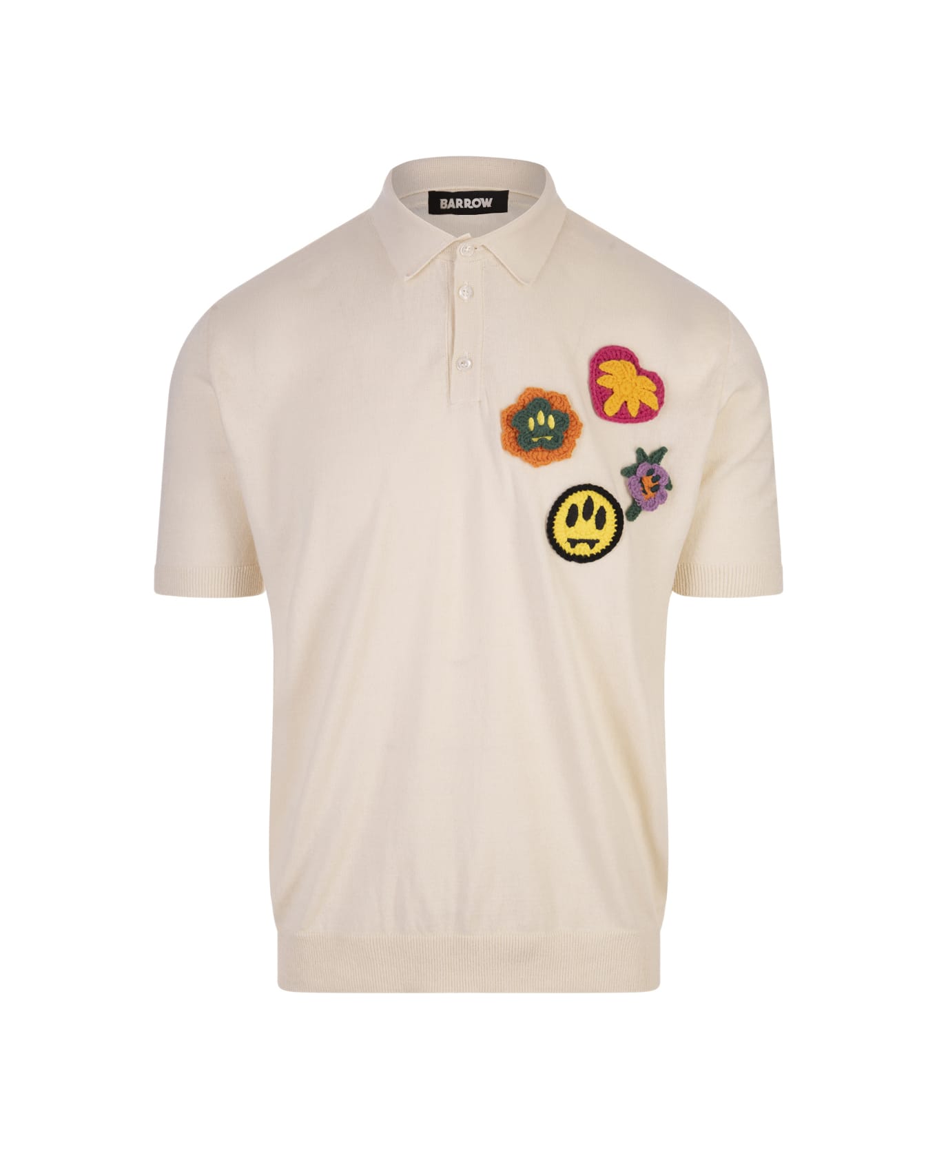 Barrow Dove Knitted Polo Shirt With Crochet Applications - Beige