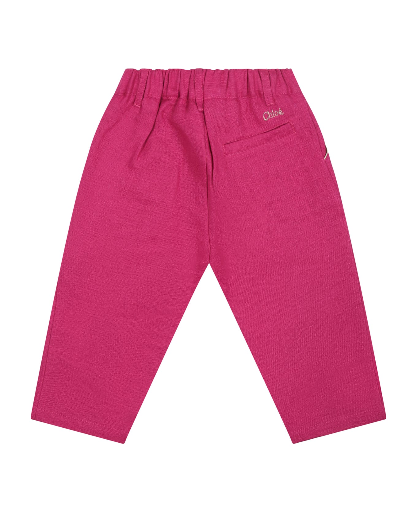 Chloé Fuchsia Casual Trousers For Baby Gilr With Logo - Fuchsia ボトムス