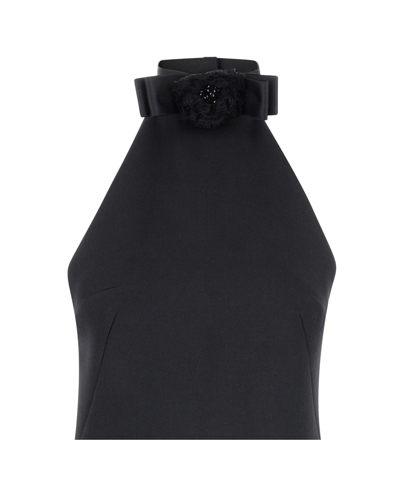 Dolce & Gabbana Black Mini Dress With Floral Detail In Wool Woman - Nero
