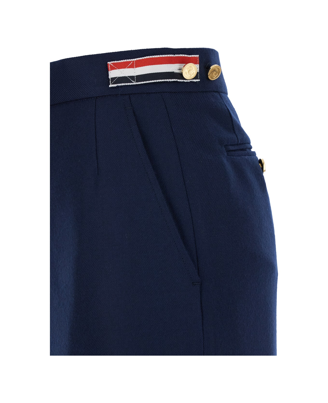 Thom Browne Calf Legth Side Tab Skirt In Solid Wool Twill - Blu