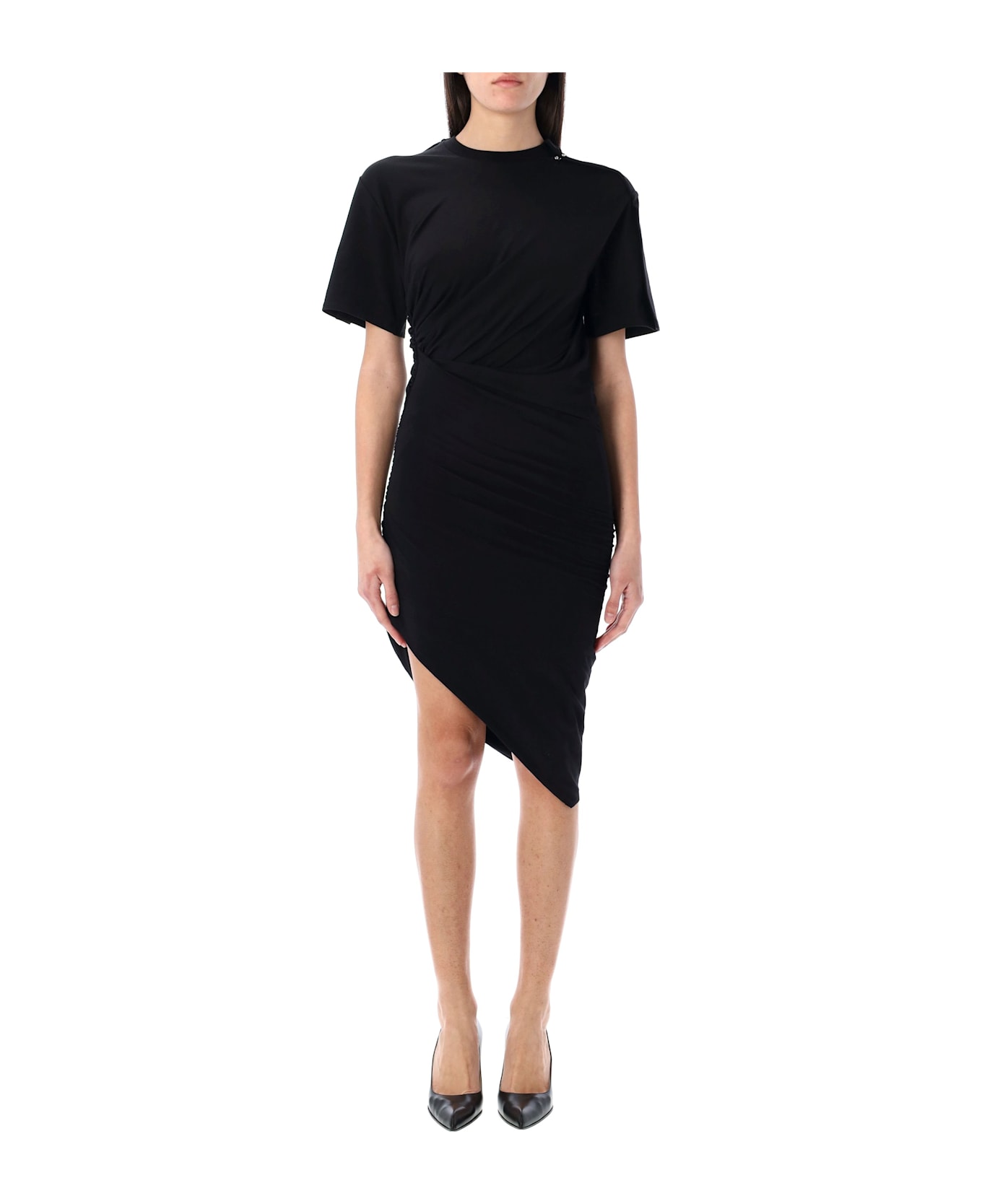 Mugler Draped Pierced Day Dress - BLACK