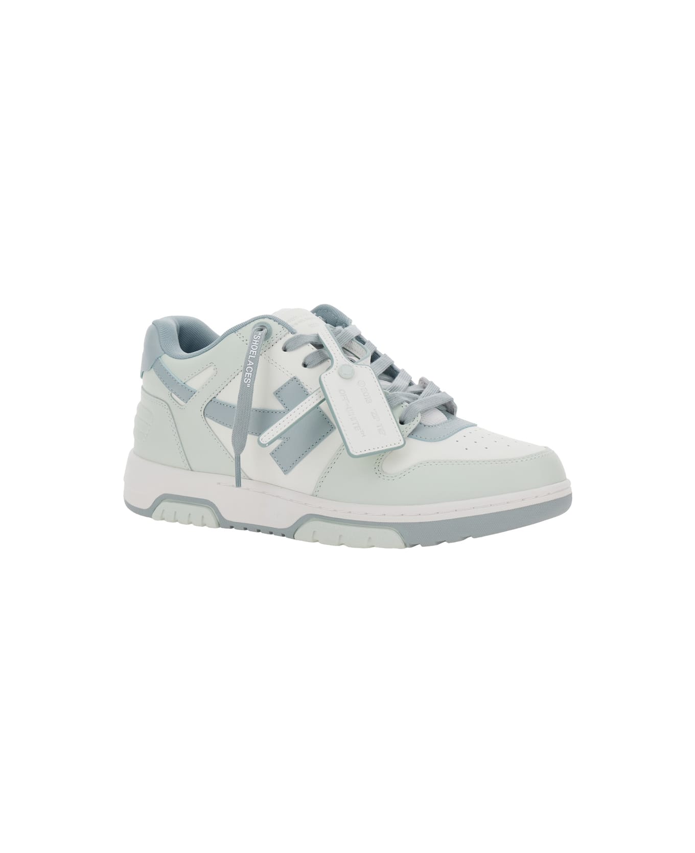 Off-White 'out Of Office' Light Blue Low Top Sneakers With Arrow Motif And Zip-tie Tag In Leather Man - GREYISH GREEN