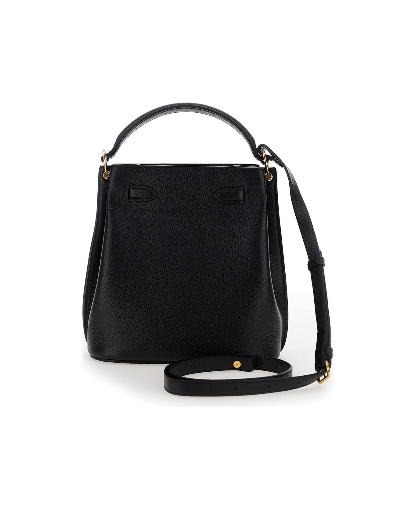 Mulberry 'small Islington' Black Bucket Bag With Twist Lock Closure In Hammered Leather Woman - Black