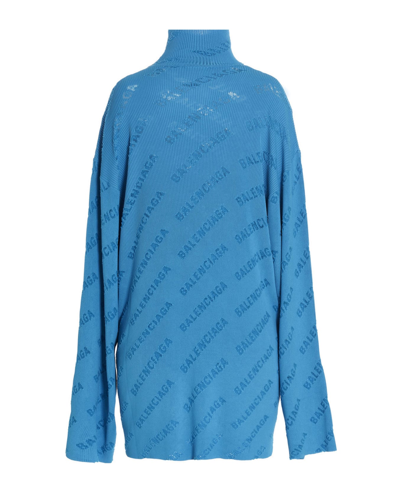 Balenciaga Logo Ribbed Sweater - Light Blue