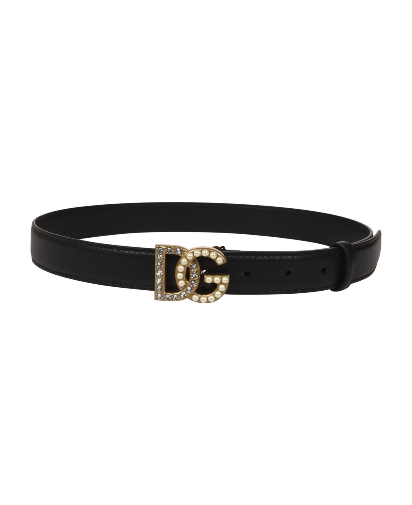 Dolce Blau & Gabbana Embellished Logo Buckle Belt - Black