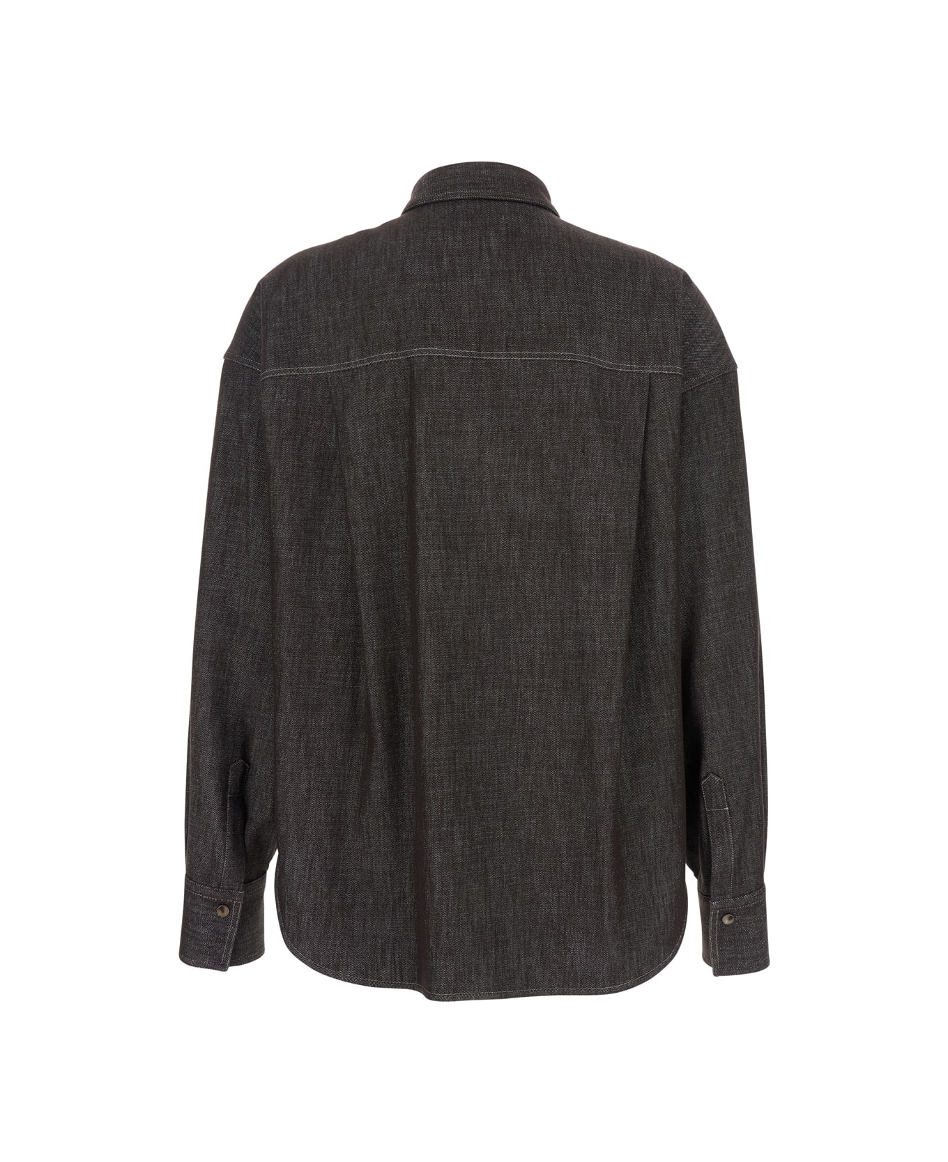 Brunello Cucinelli Brown Shirt With Classic Collar And Monil Detail On The Pocket In Cotton Blend Woman - Brown