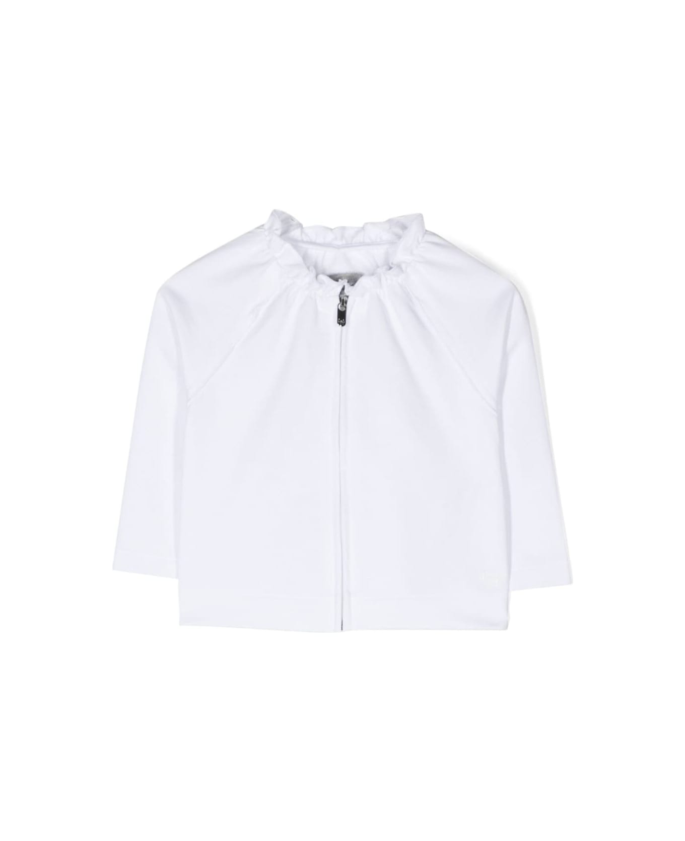 Il Gufo White Sweatshirt With Ruffled Neck In Cotton Baby - White ニットウェア＆スウェットシャツ