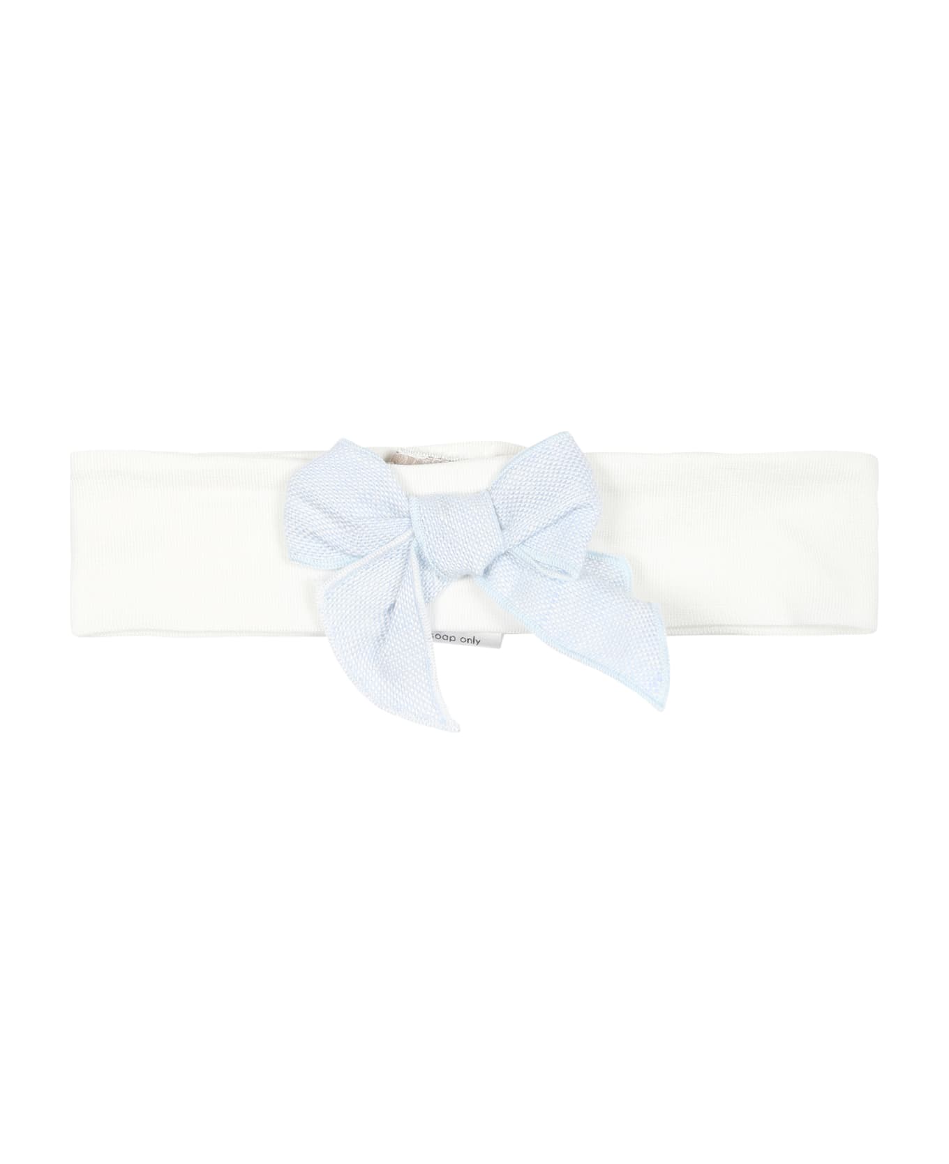 La stupenderia White Hair Band For Baby Girl With Light Blue Bow - White