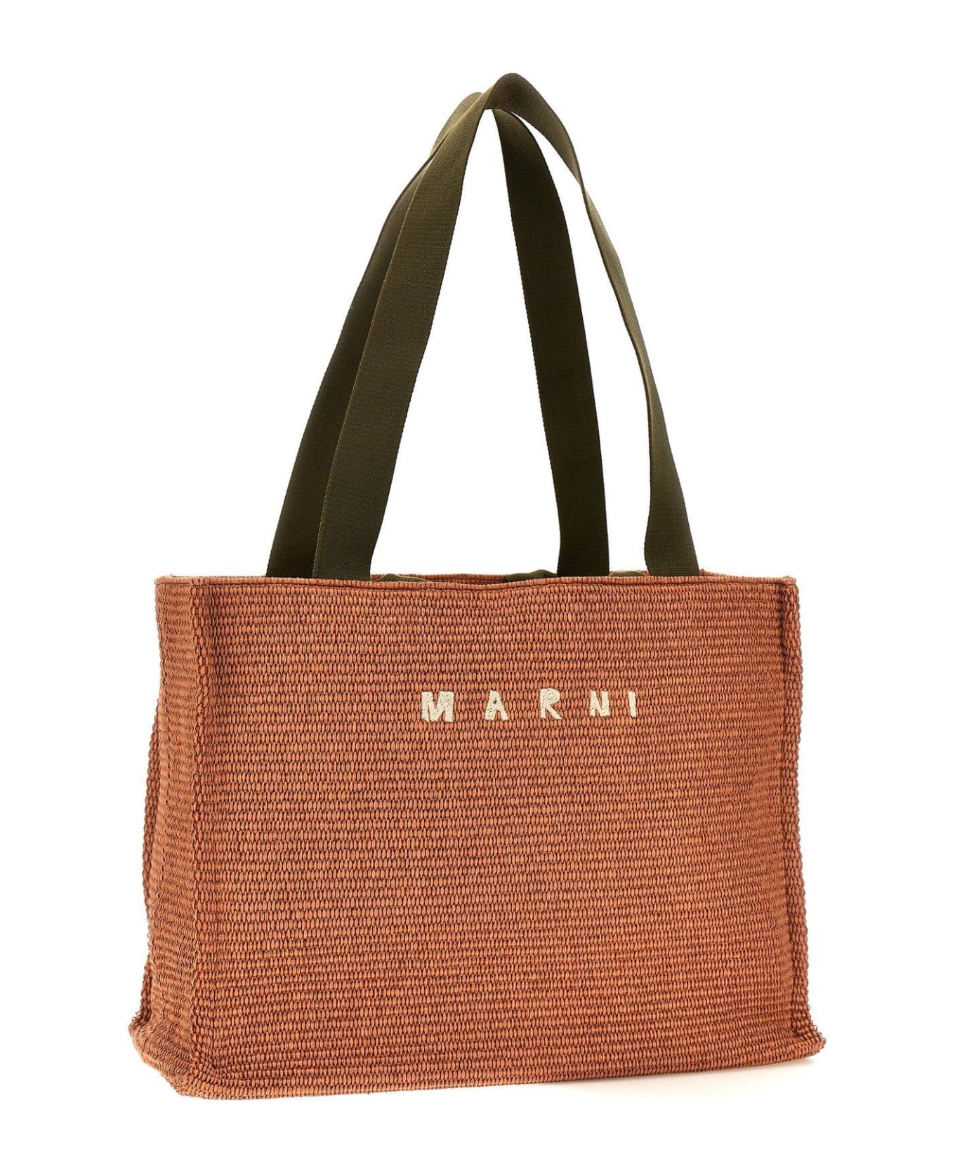 Marni Logo Embroidered Woven Tote Bag - Brown トートバッグ