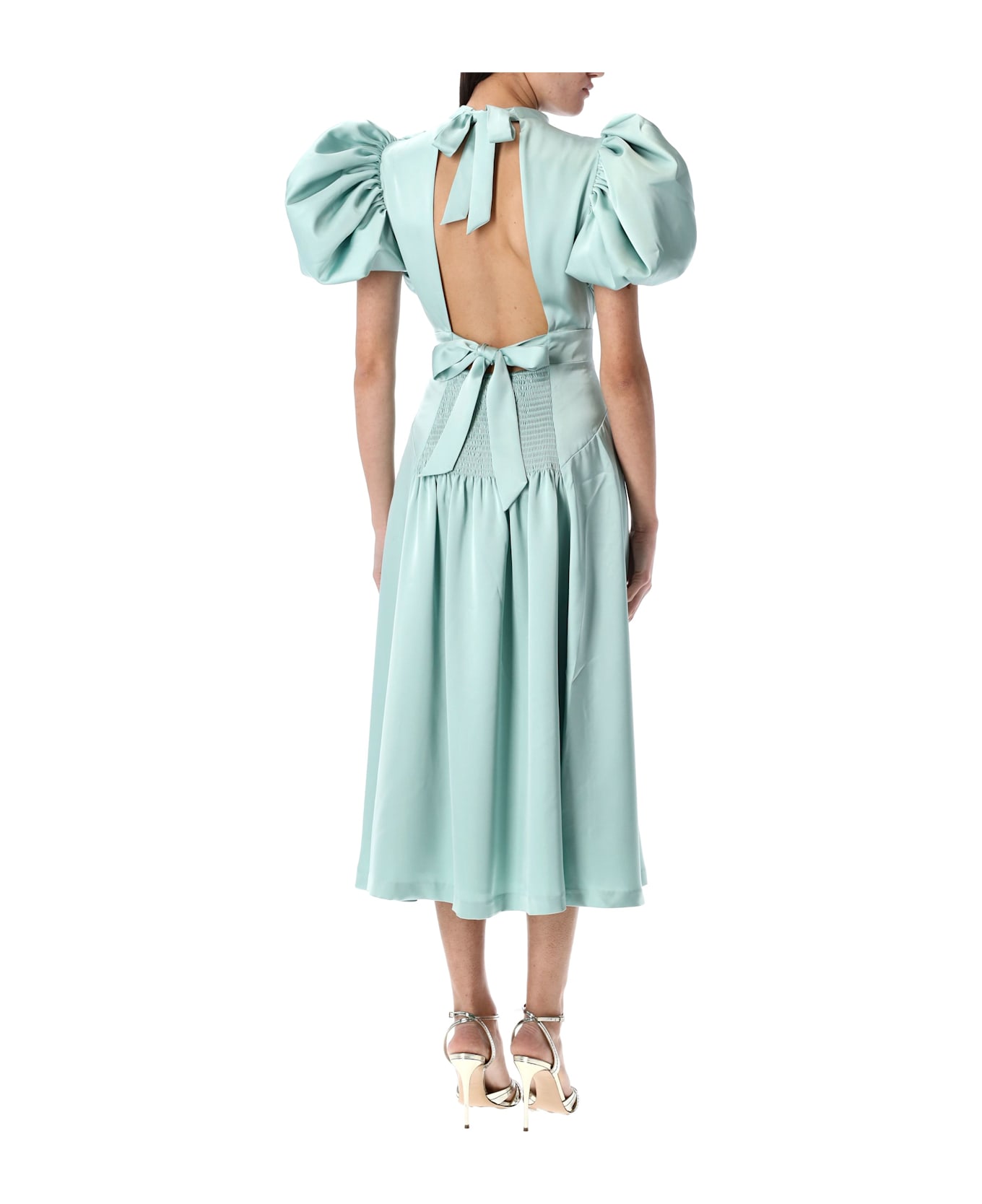 Rotate by Birger Christensen Satin Puff Midi Dress - BLUE HAZE