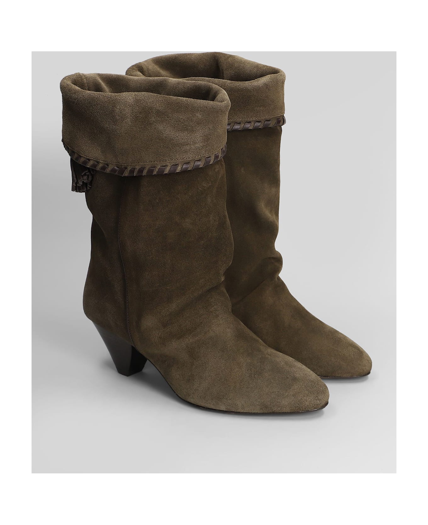 Isabel Marant Dalby High Heels Ankle Boots In Khaki Suede - khaki