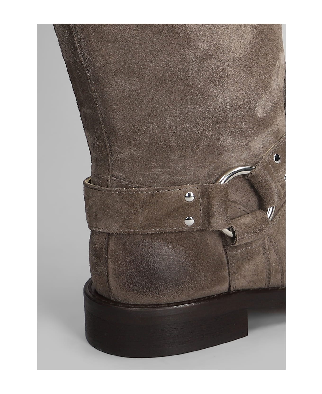 Via Roma 15 Low Heels Boots In Taupe Suede - taupe