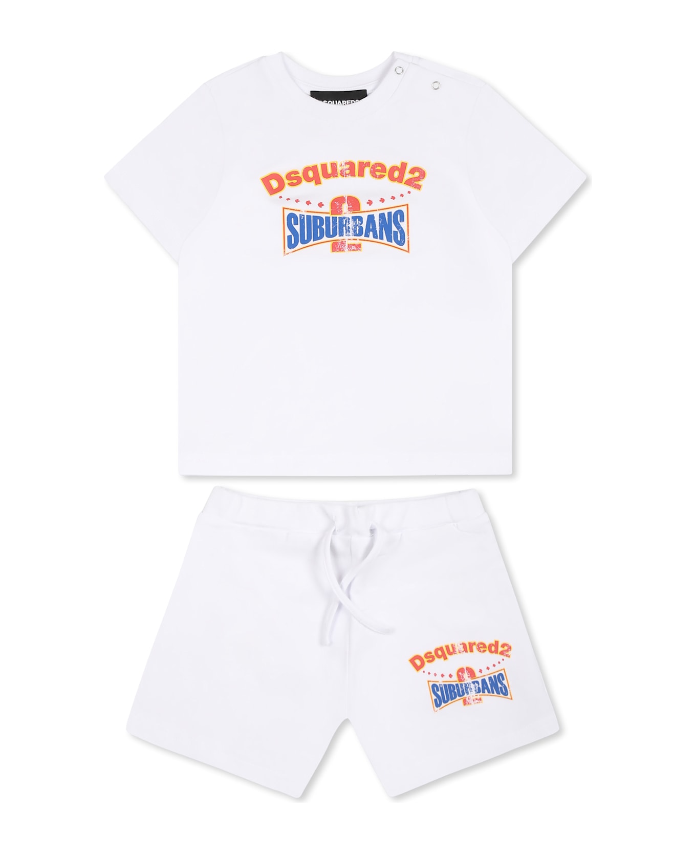 Dsquared2 White Set For Baby Boy With Red And Blue Logo - White