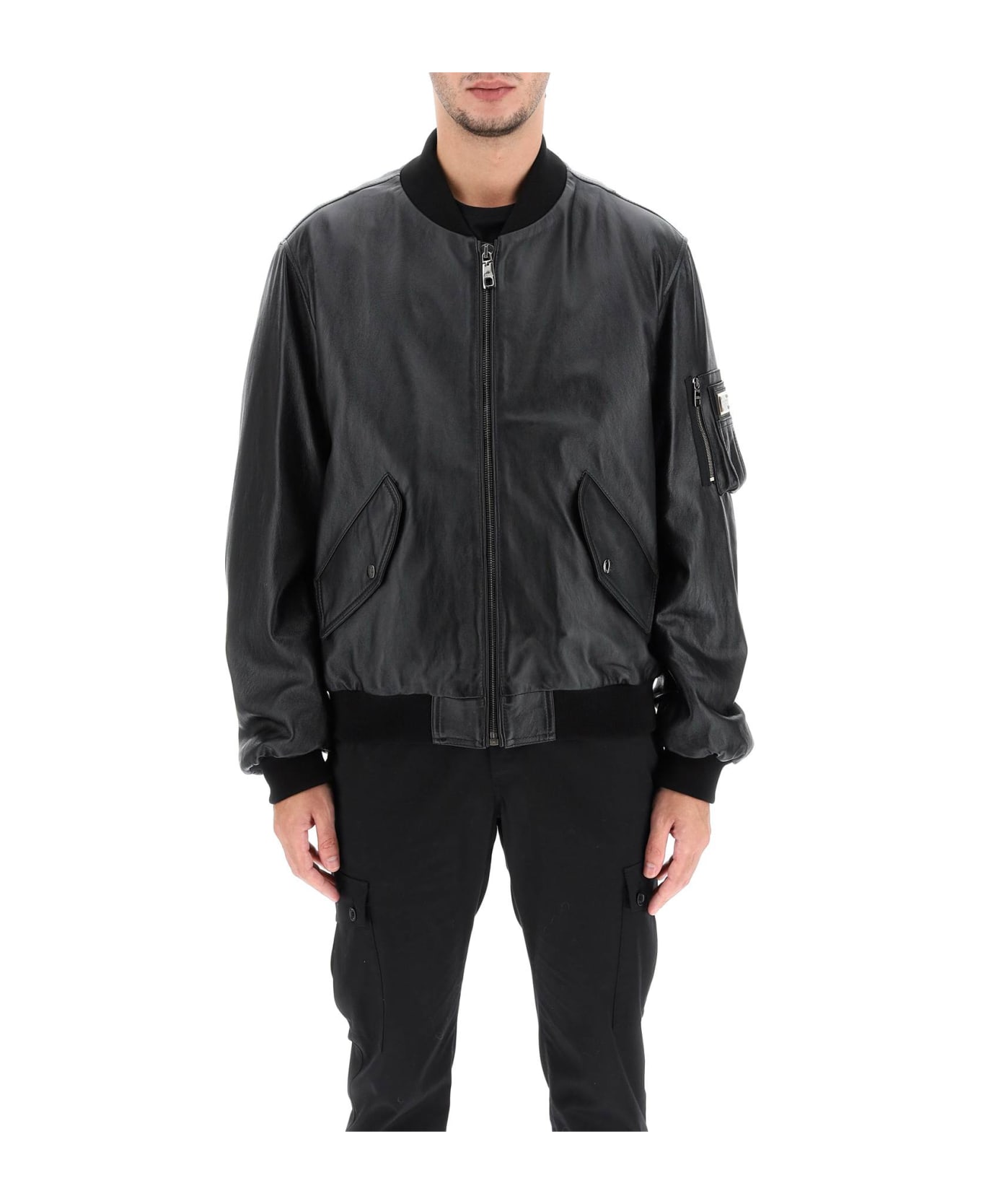 Dolce & Gabbana Leather Jacket - BLACK (Black) レザージャケット