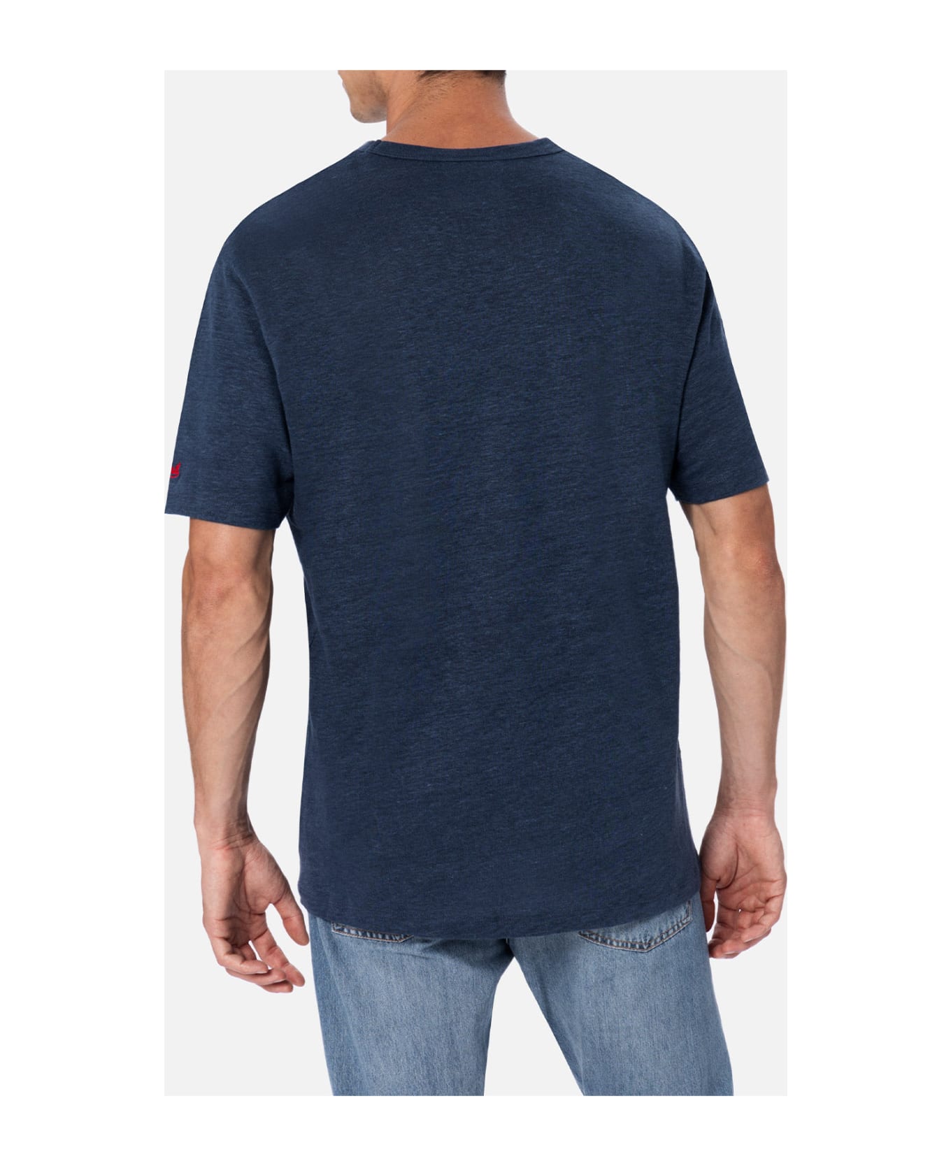MC2 Saint Barth Man Linen Jersey T-shirt Ecstasea With Printed And Embroidered Pocket - BLUE