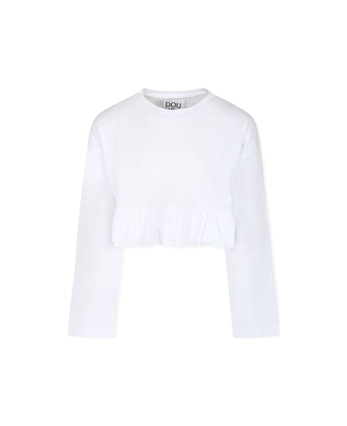 Douuod White Crop T-shirt For Girl With Logo - White