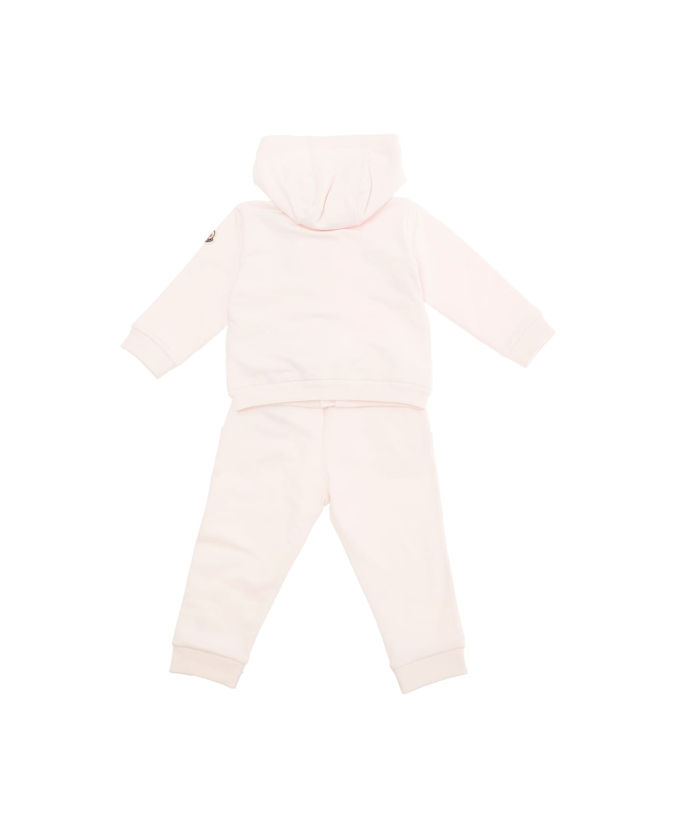 Moncler Pink Sweatshirt + Pants Ensemble With Logo Patch In Cotton Baby - Pink