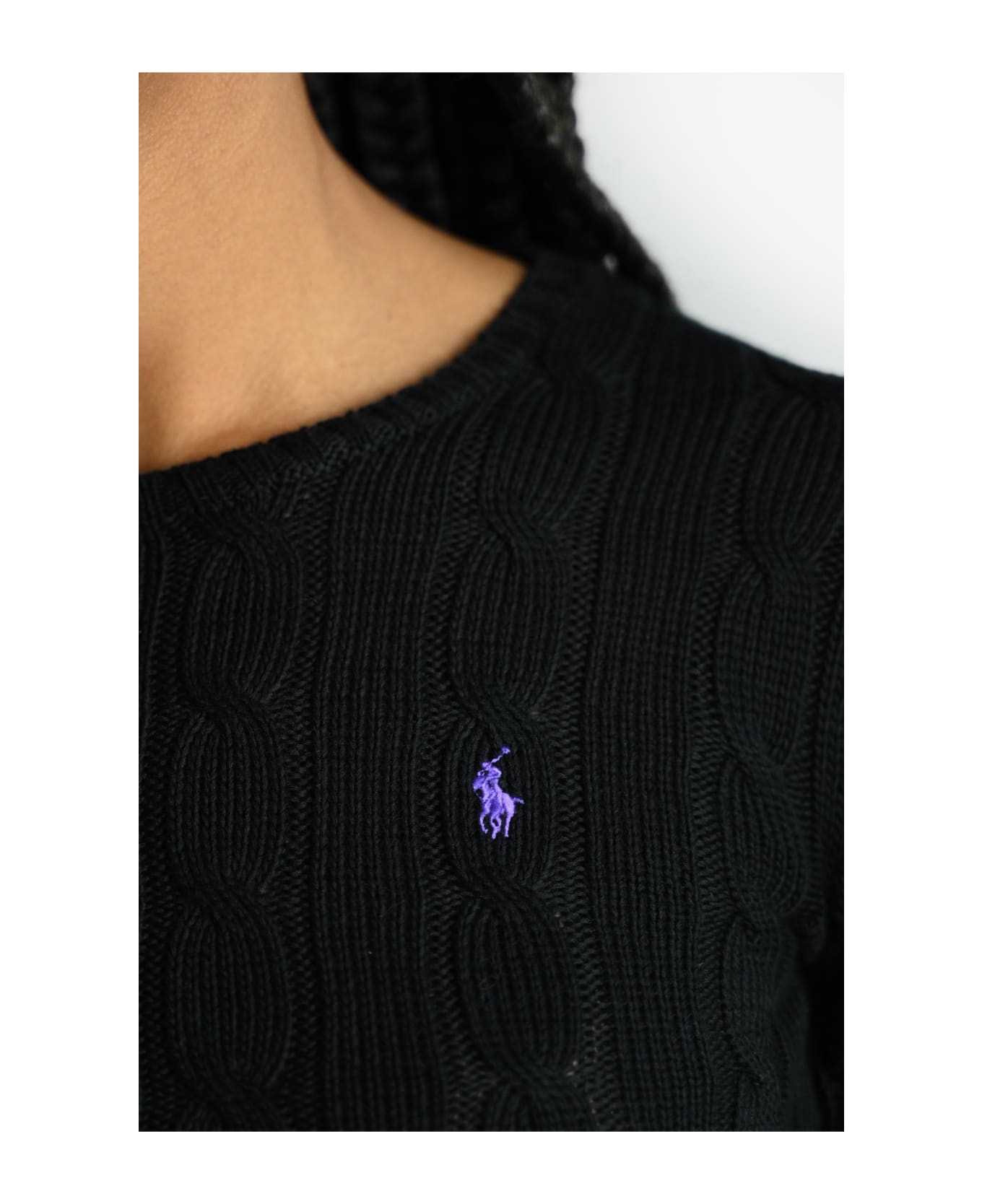 Polo Ralph Lauren Crew Neck Sweater In Black Braided Knit - Black
