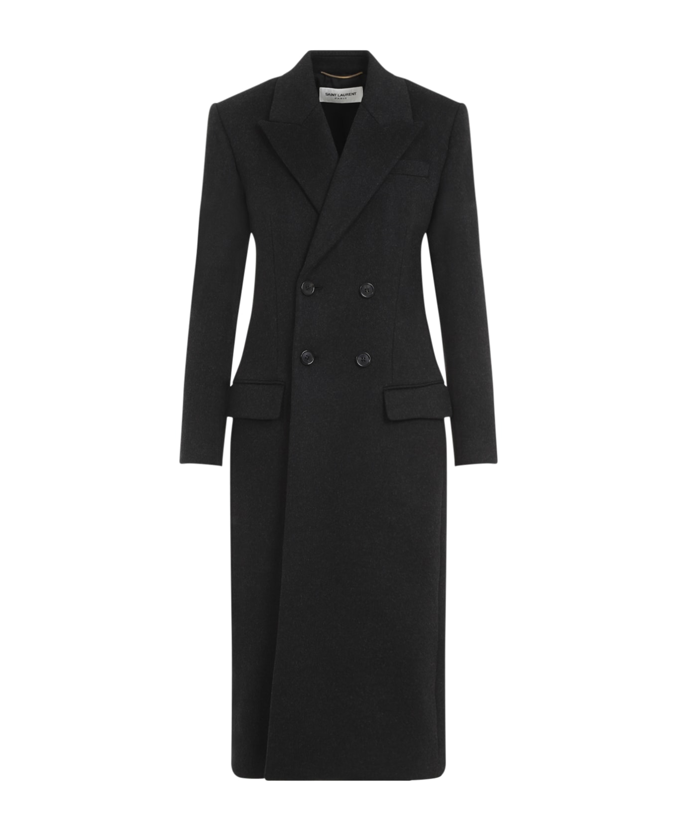 Saint Laurent Slate Wool And Cashmere Coat - ANTHRACITE