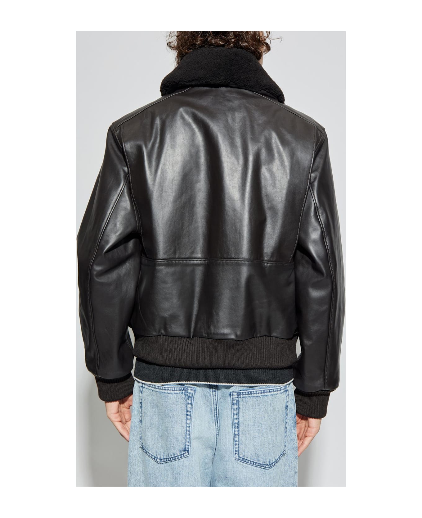 Lemaire Leather Jacket With Faux Fur Collar - BROWN