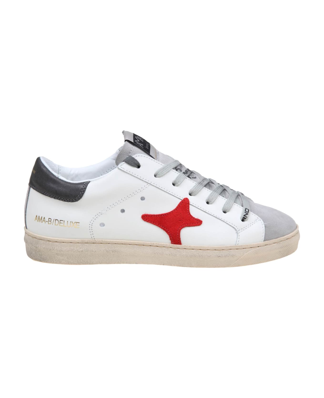 AMA-BRAND White And Red Leather Sneakers - White/Grey