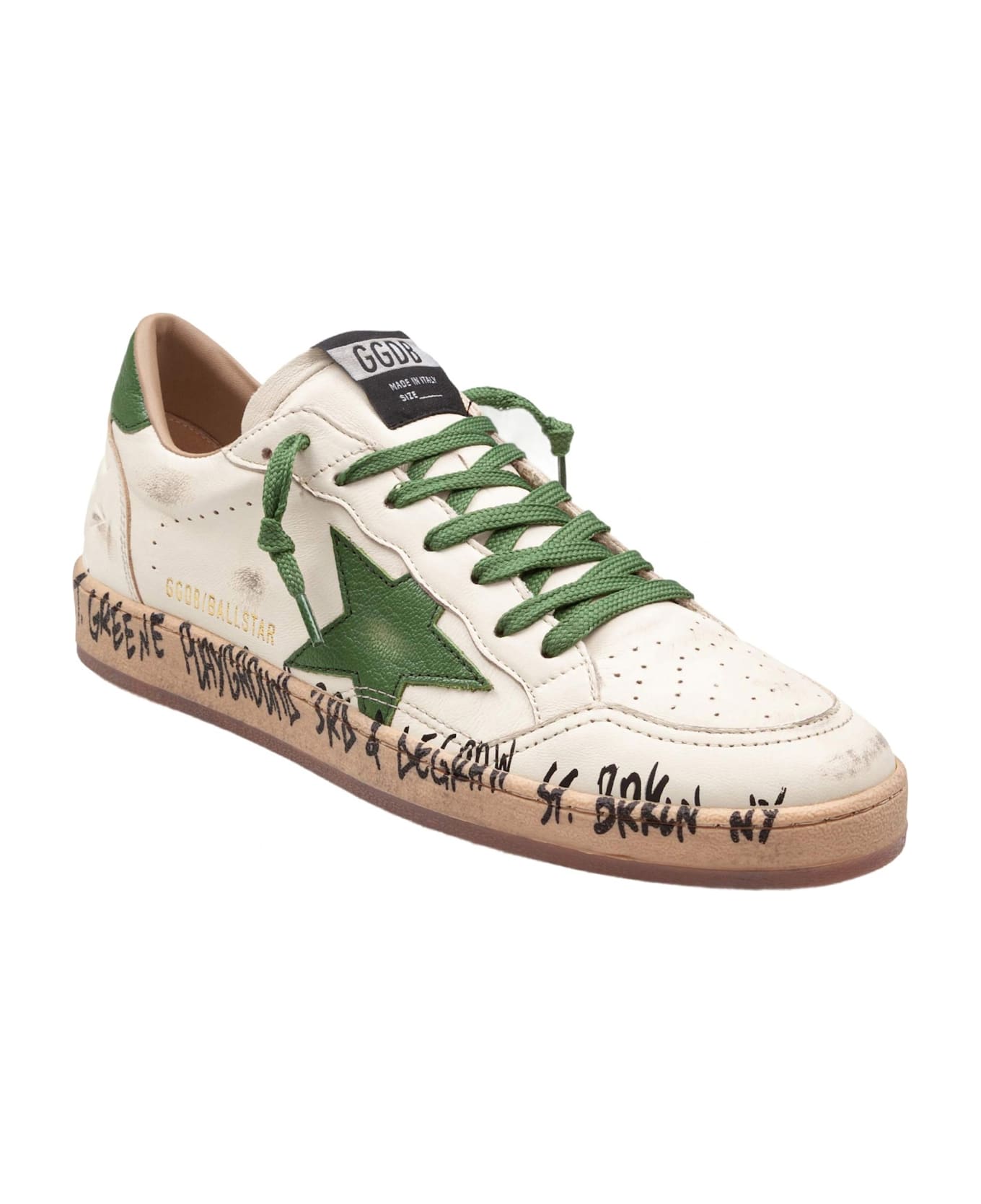 Golden Goose Ballstar Leather Sneakers White And Green - White/Green