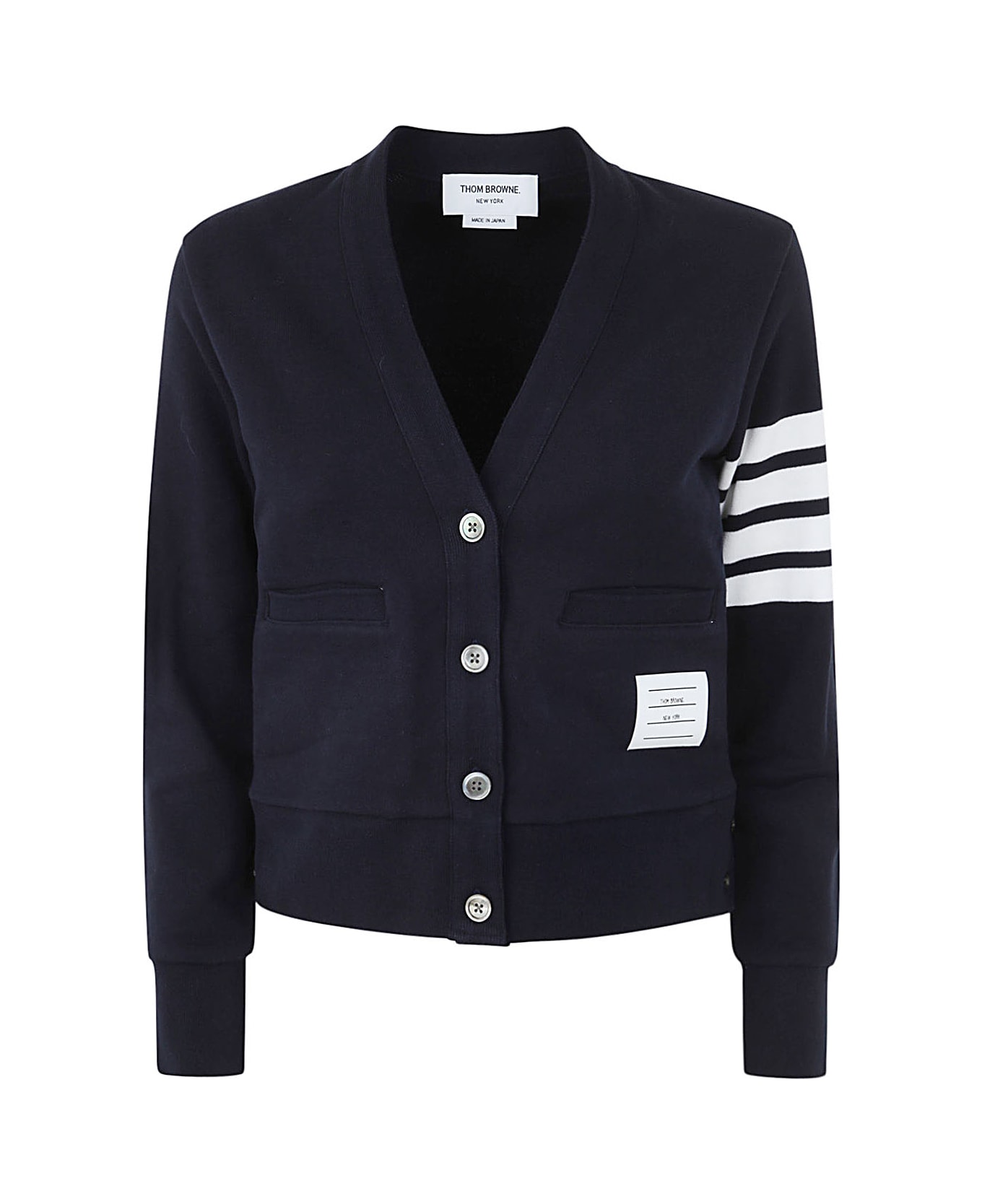 Thom Browne V-neck Cardigan With Engineered 4 In Classic Loopback - Navy カーディガン