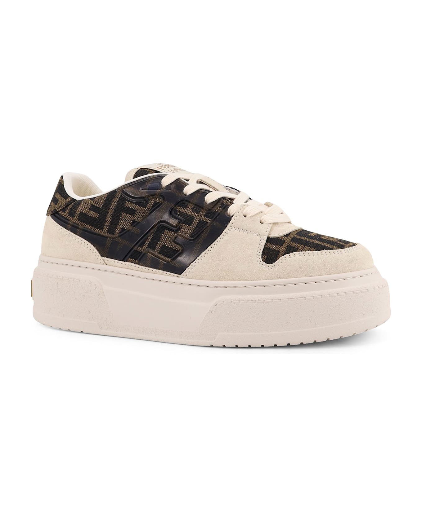 Fendi Match Canvas And Suede Platform Sneakers - CREM+TABAC.NER+AMBRA