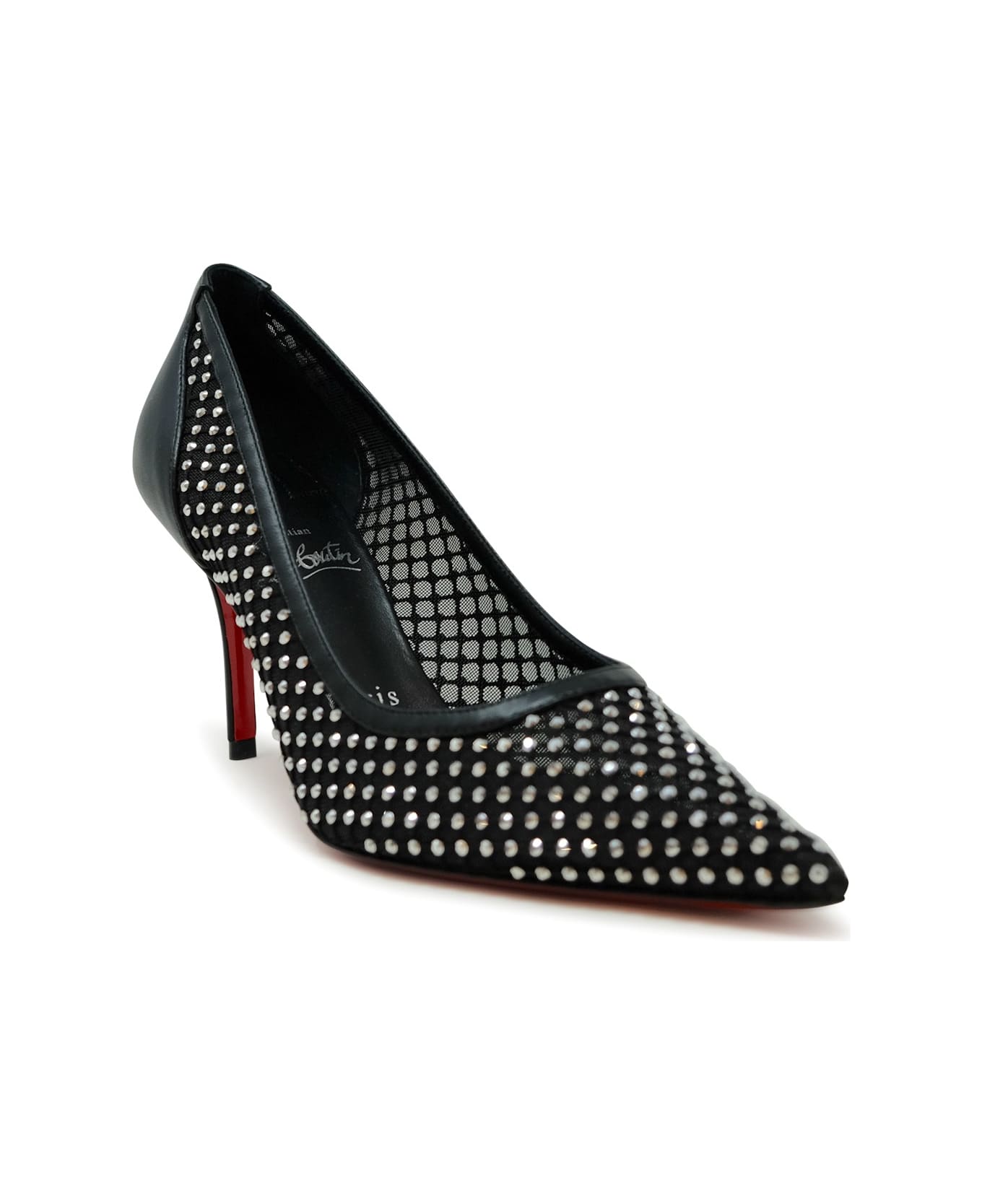 Christian Louboutin Black Strass Mesh Leather Apostropha 80 Pumps - BLACK