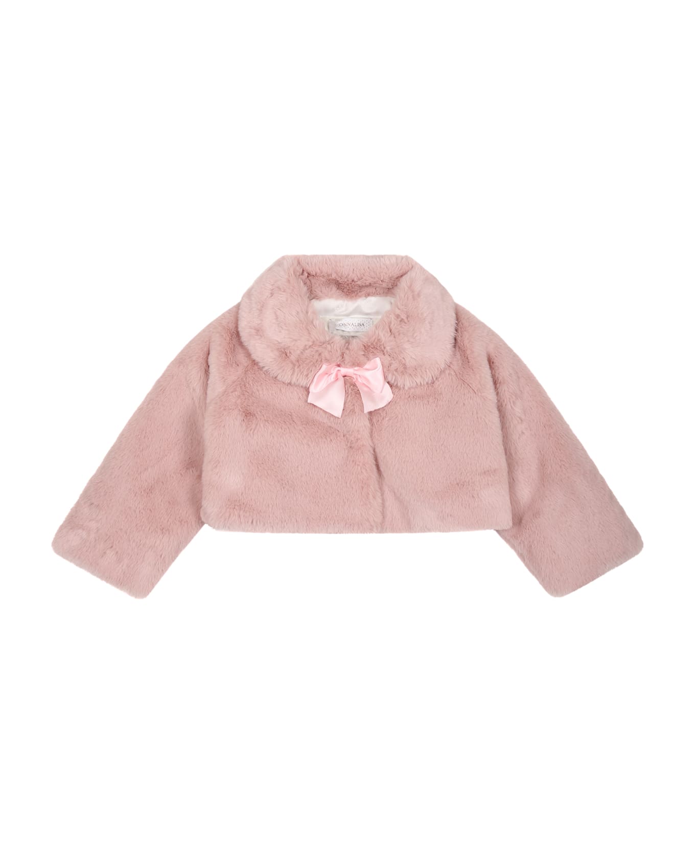 Monnalisa Pink Faux Fur For Baby Girl With Bow - Pink コート＆ジャケット