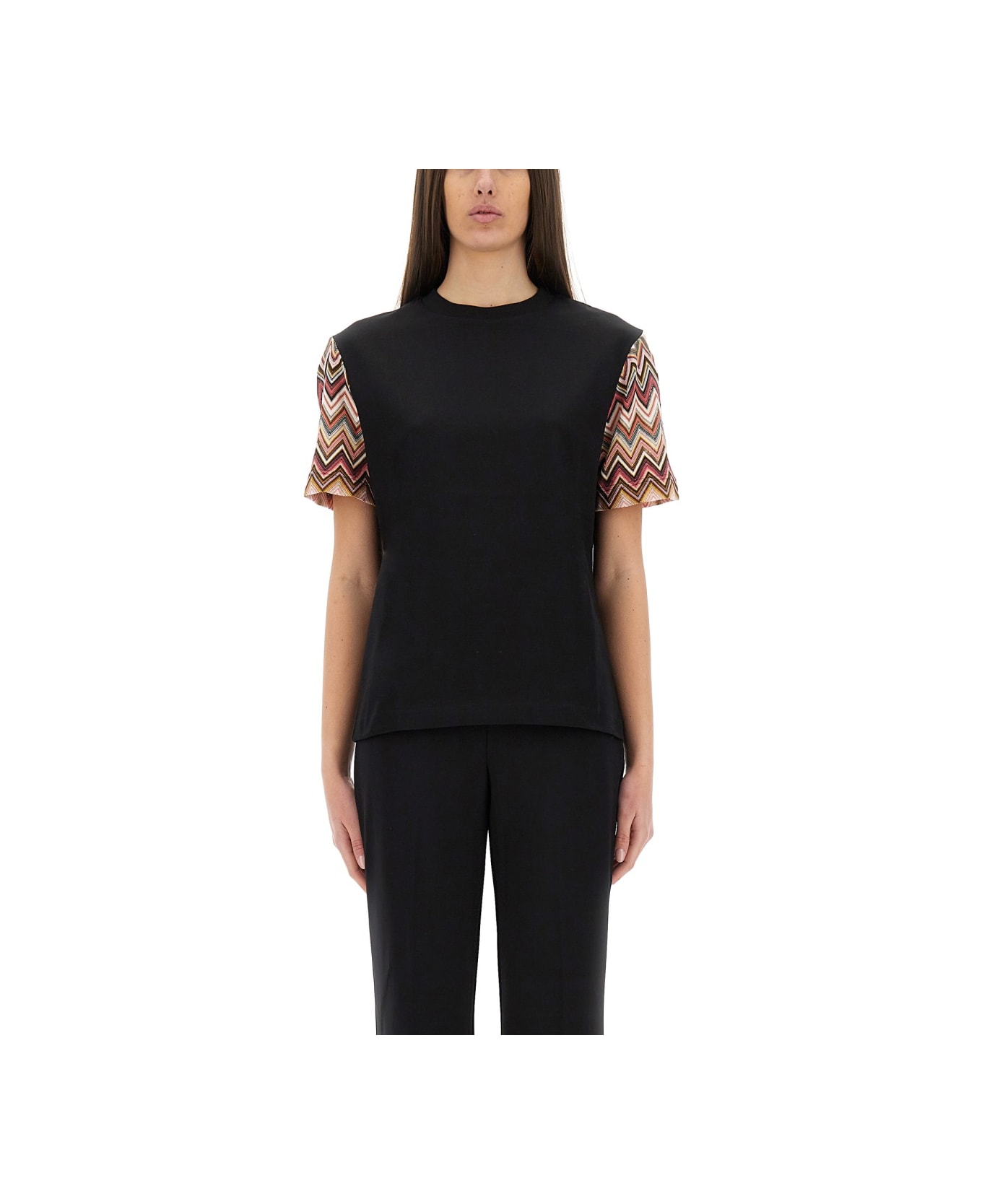 Missoni T-shirt With Zig Zag Knit Sleeves - BLACK