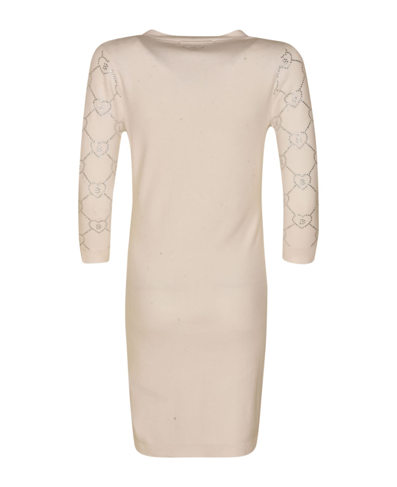 Blugirl V-neck Heart Embellished Rib Knit Dress - White