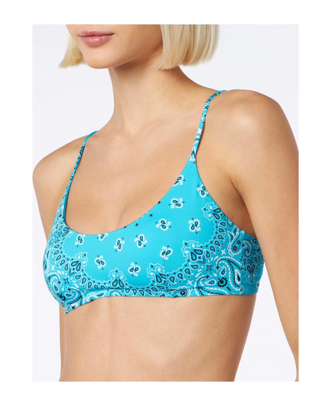 MC2 Saint Barth Woman Bralette Swimsuit With Light Blue Bandanna Print - BLUE