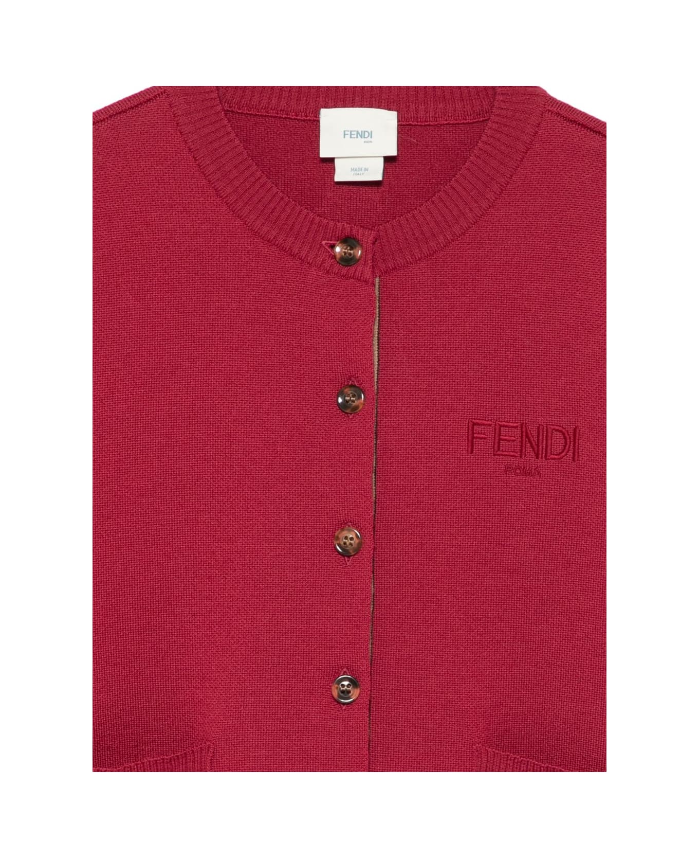 Fendi Kids Cardigan With Buttons And Embroidered Logo - Red
