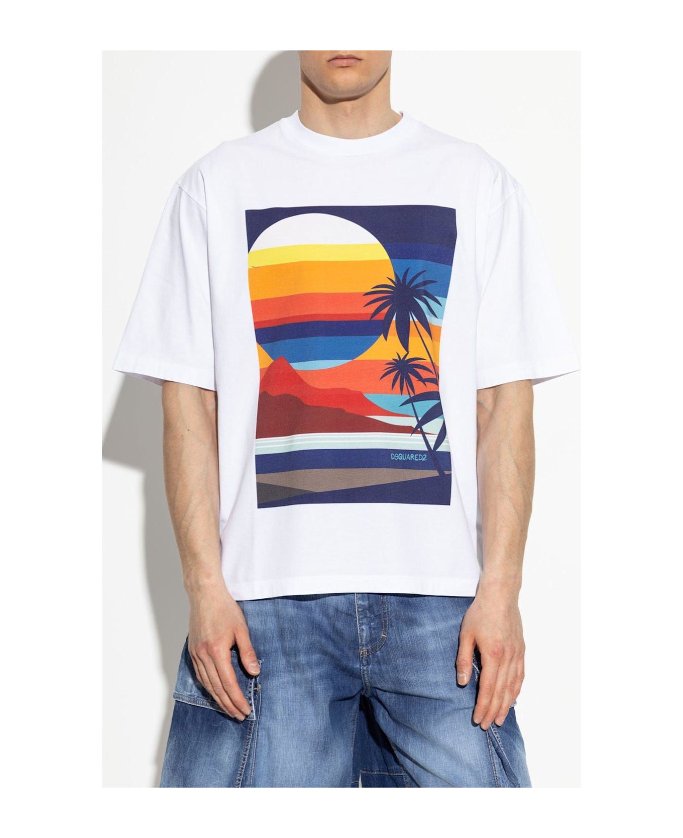Dsquared2 Summer Lovers Loose Fit Sunset T-shirt - WHITE