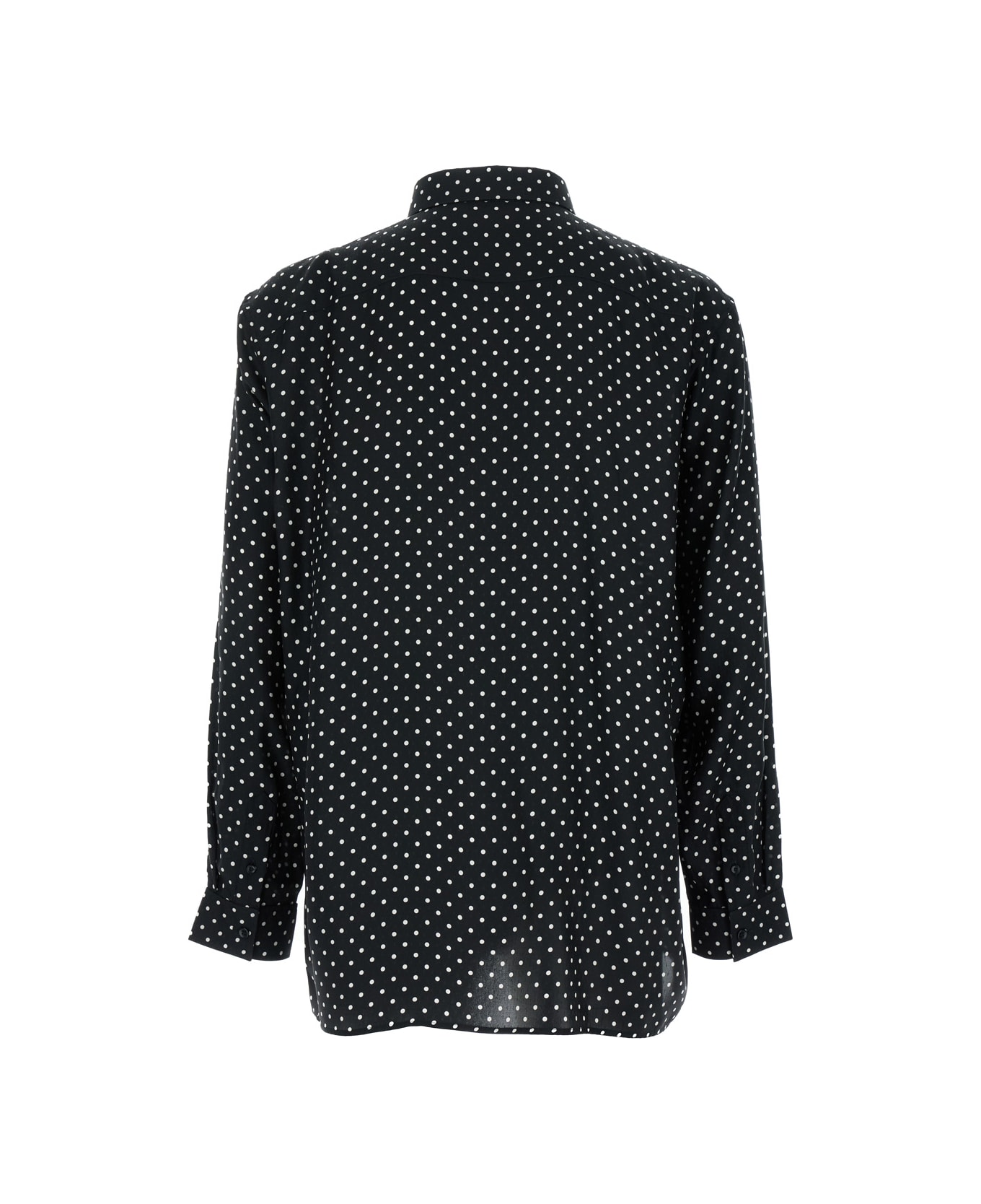 Saint Laurent Black All-over Polka Dot Pattern Shirt In Silk Man - Noir/craie