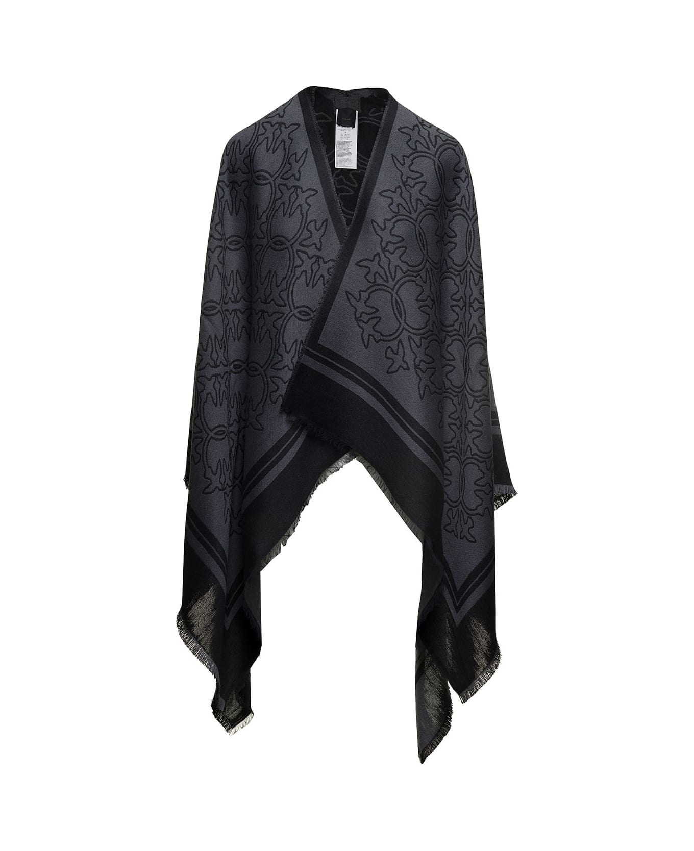 Pinko Two-tone Shawl With All-over Print And Striped Hem In Wool Blend Woman - Black