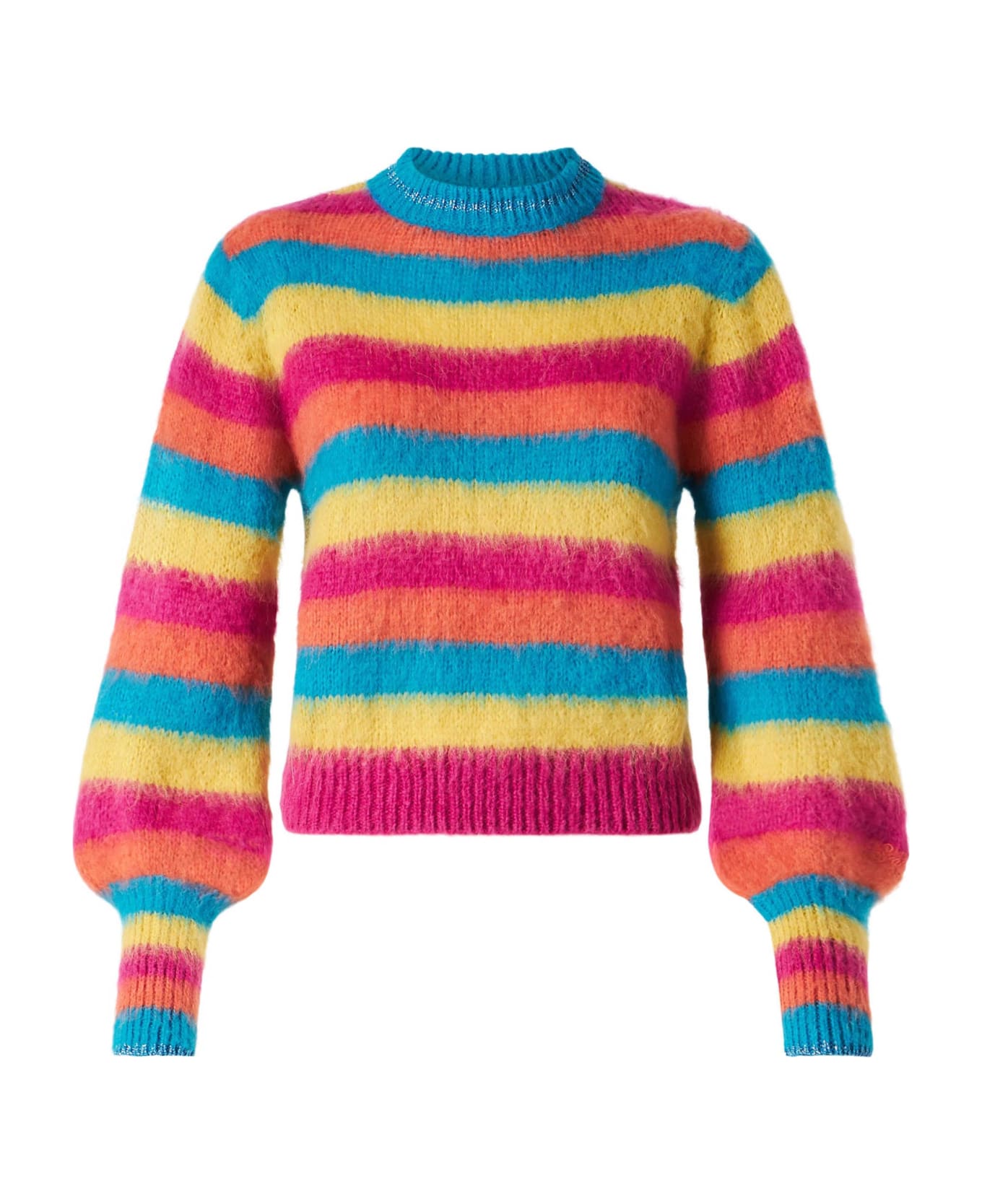 MC2 Saint Barth Brushed Knit Striped Sweater With Puff Sleeves - PINK