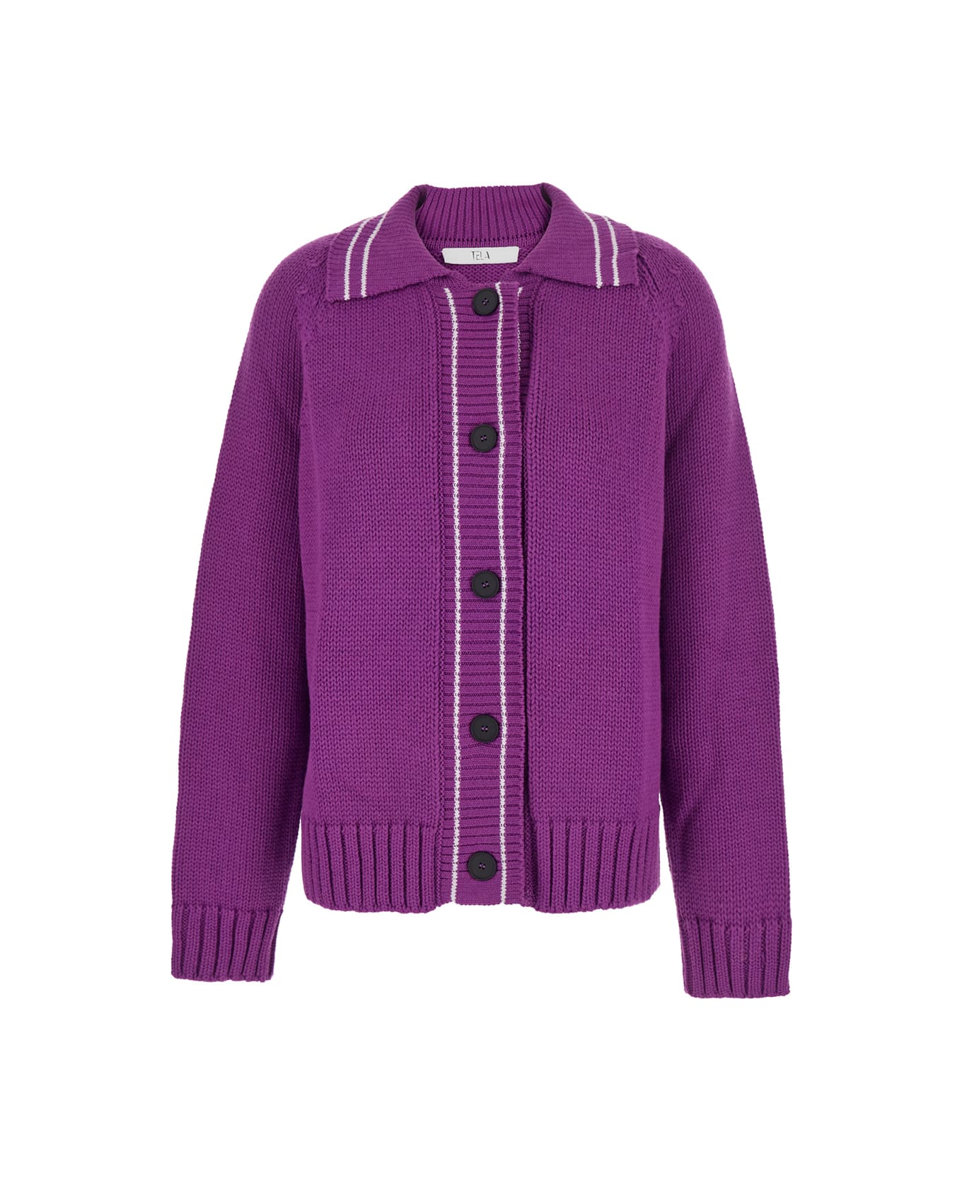 Tela Violet Cardigan With Spread Collar And Dropped Shoulders In Wool Blend Woman - Violet