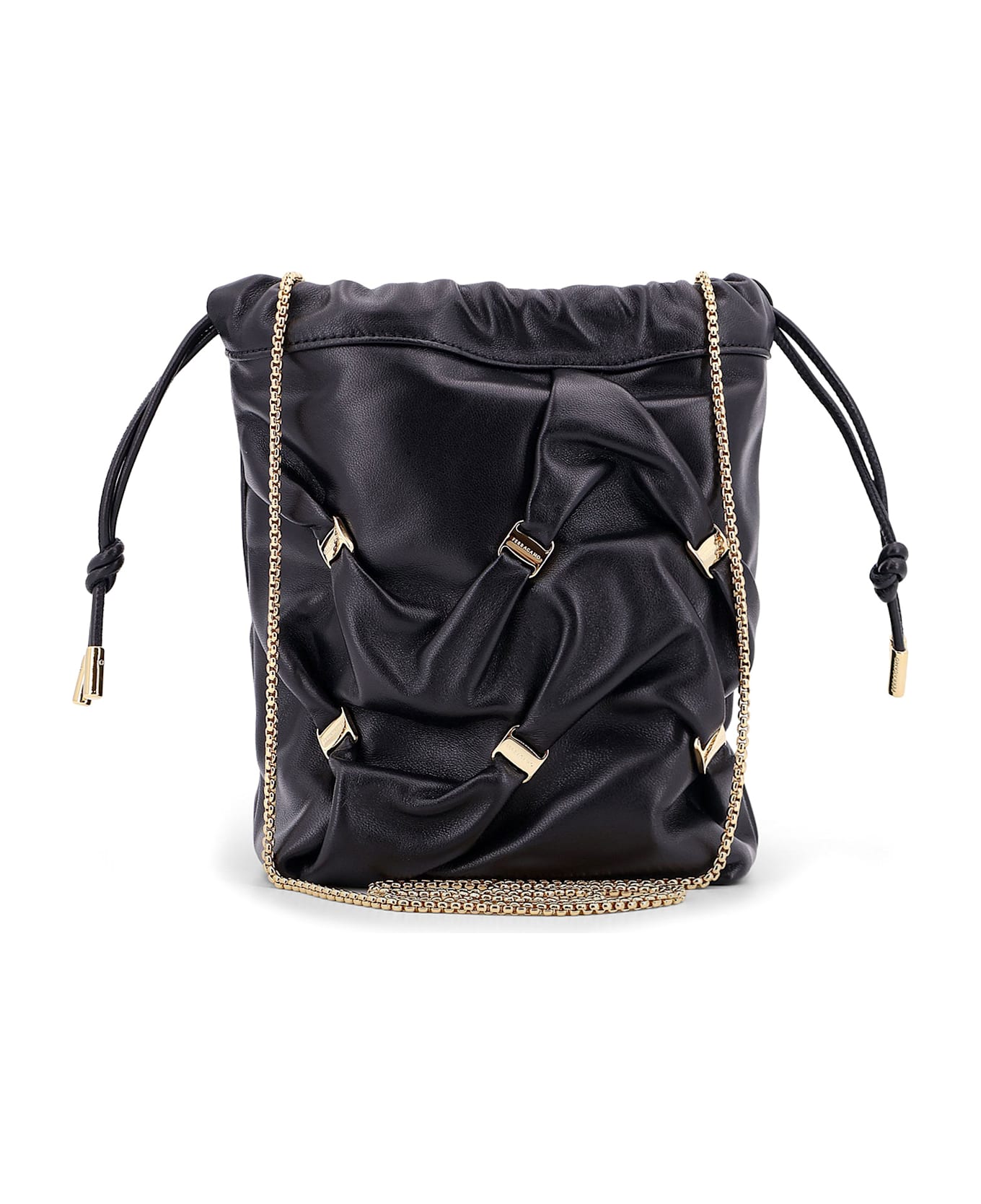Ferragamo Leather Bucket Bag With Metal Details - Black