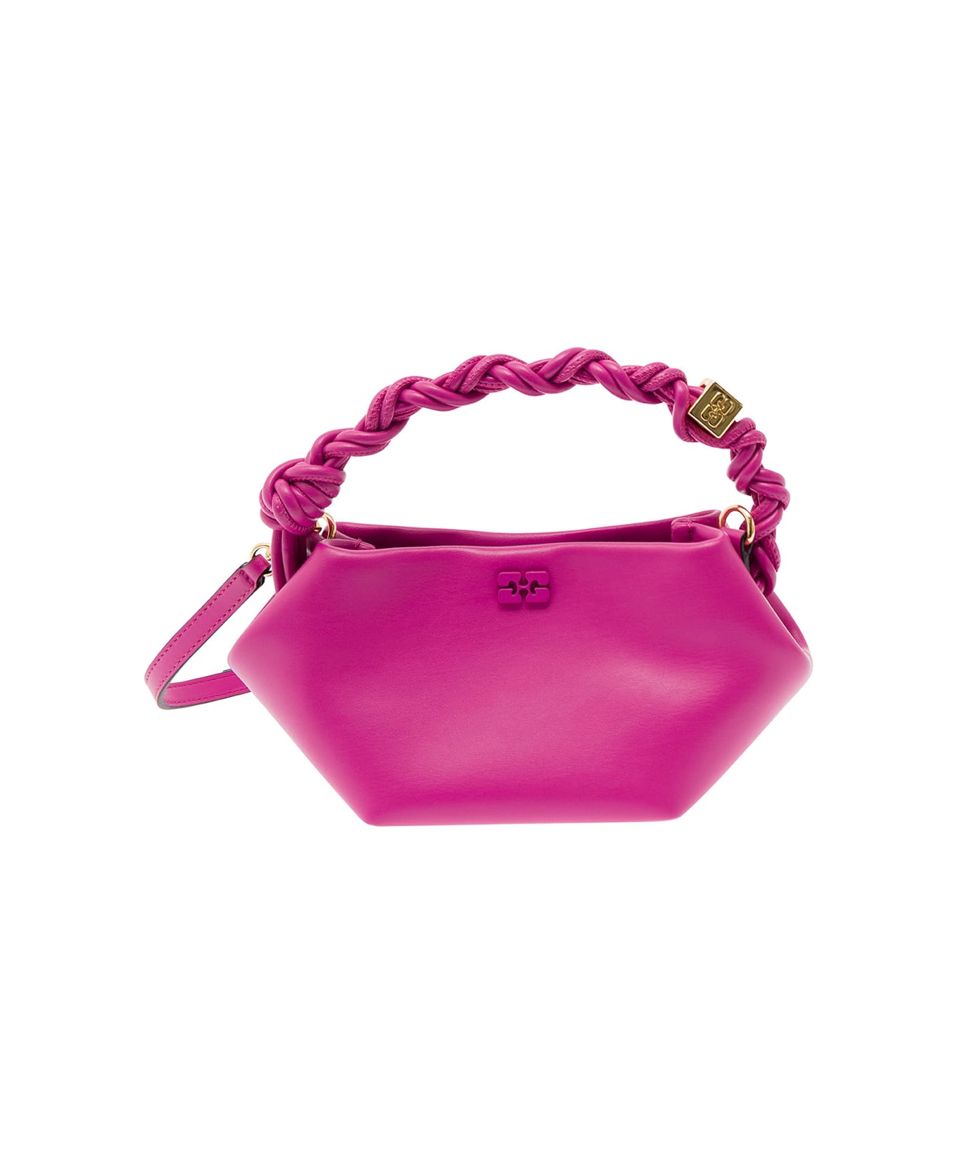Ganni 'bou' Fuchsia Shoulder Bag With Knotted Handle In Leather Woman - Pink