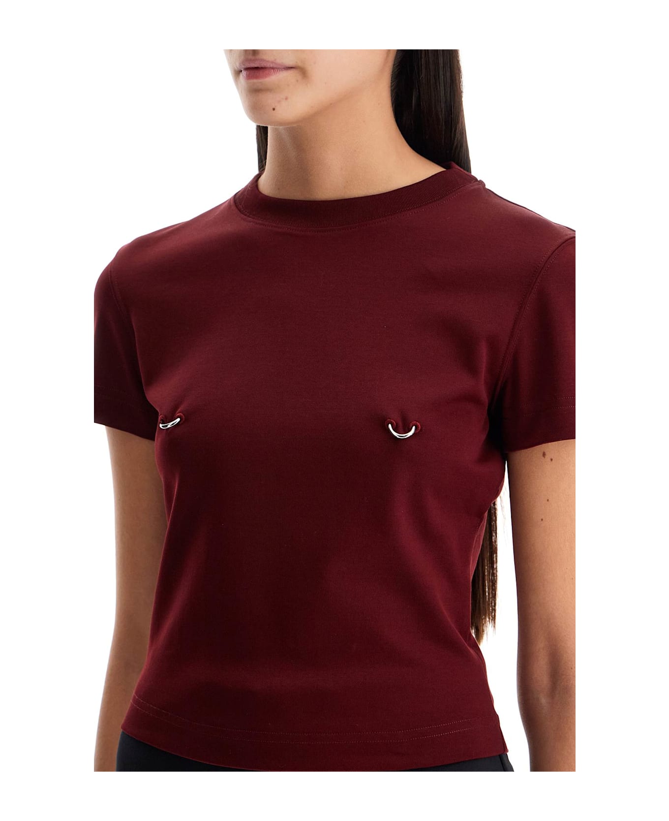 Mugler Cropped T-shirt With Piercing - BLOOD RED (Red)