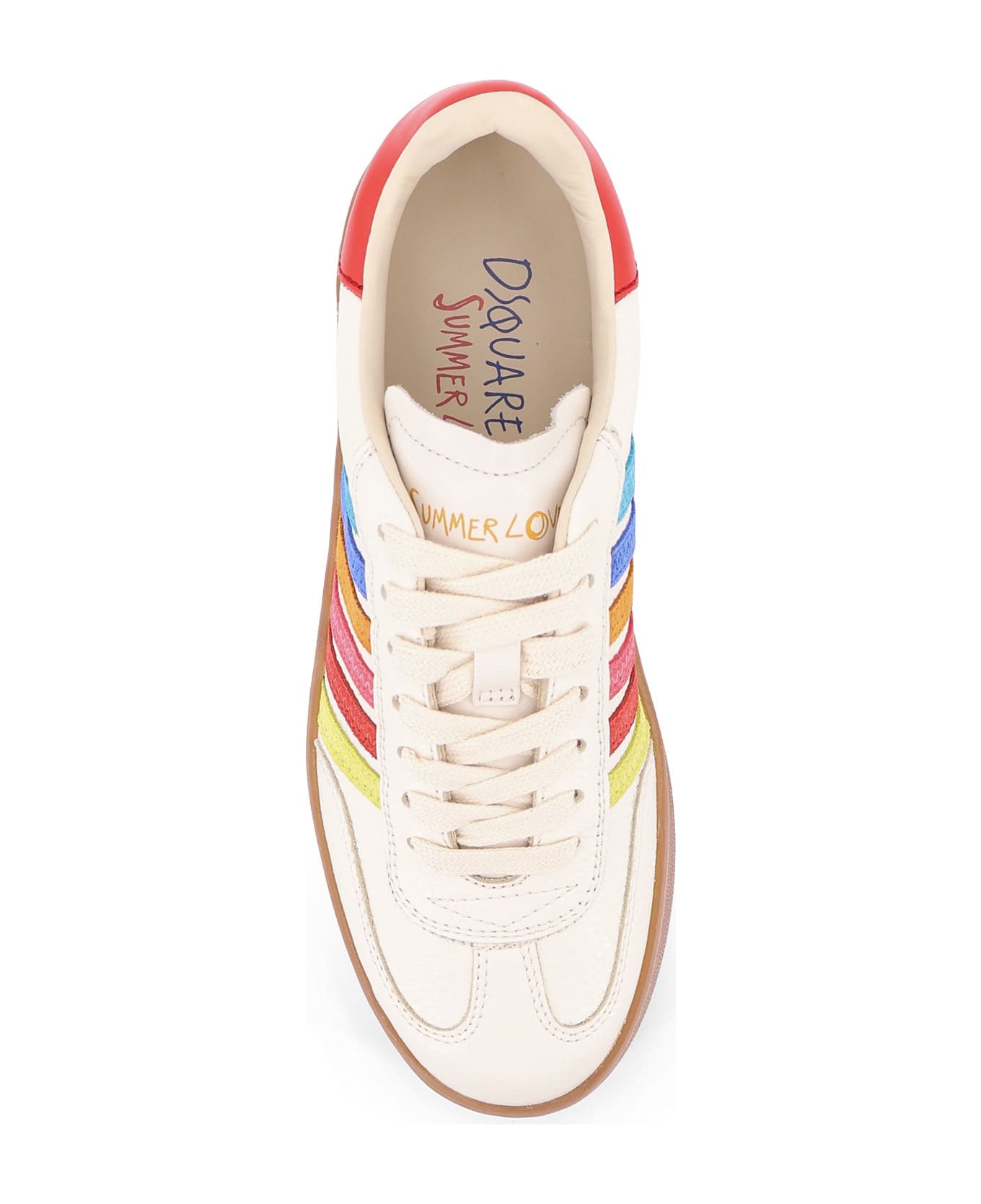 Dsquared2 Boxer Dsquared2 Summer Lovers Leather Sneakers With Multicolor Stripes - White