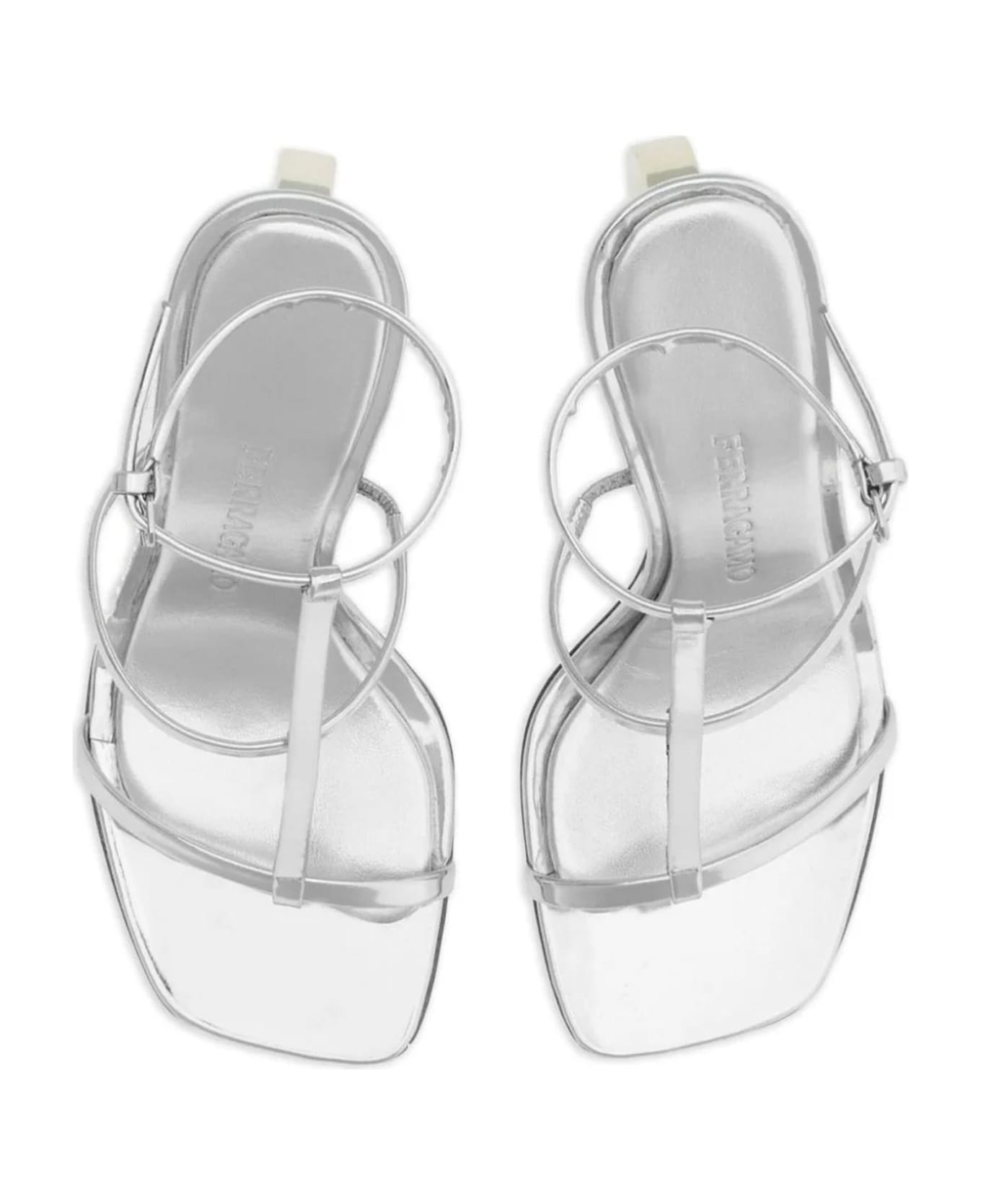 Ferragamo Silver-tone Nappa Leather Sandals - Silver サンダル