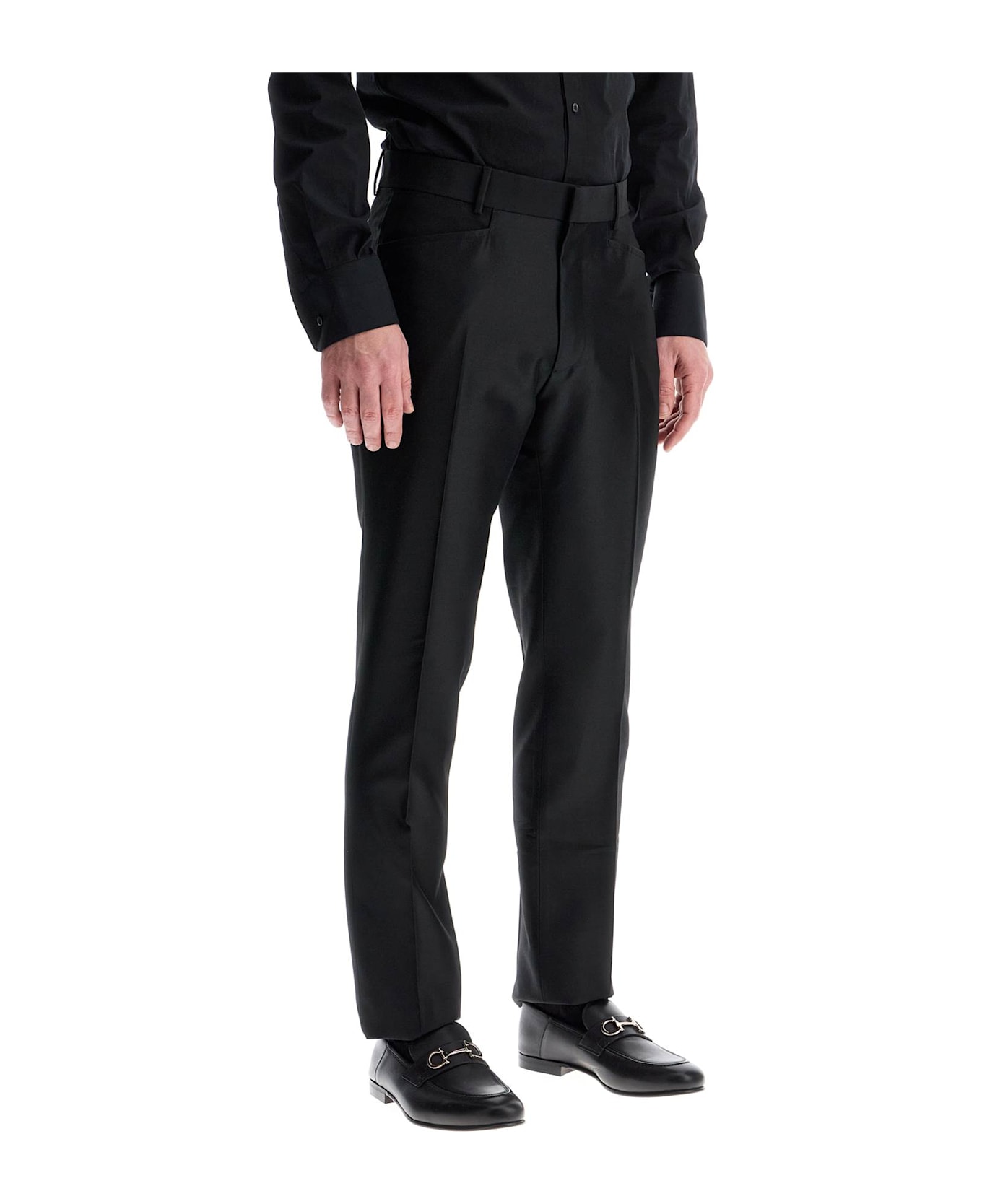 Tom Ford Men's Black Wool And Silk Regular Fit Trousers Made In Italy - BLACK (Black)