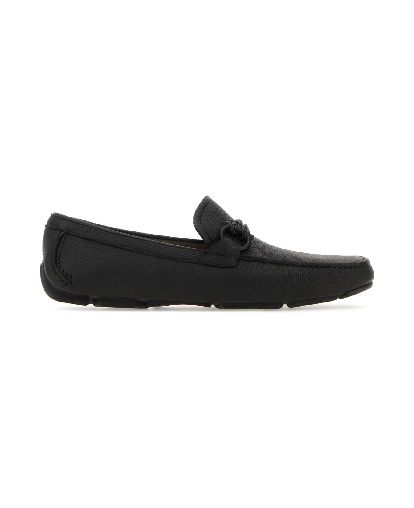 Ferragamo Black Leather Front Loafers - NEROLIGHTGREY