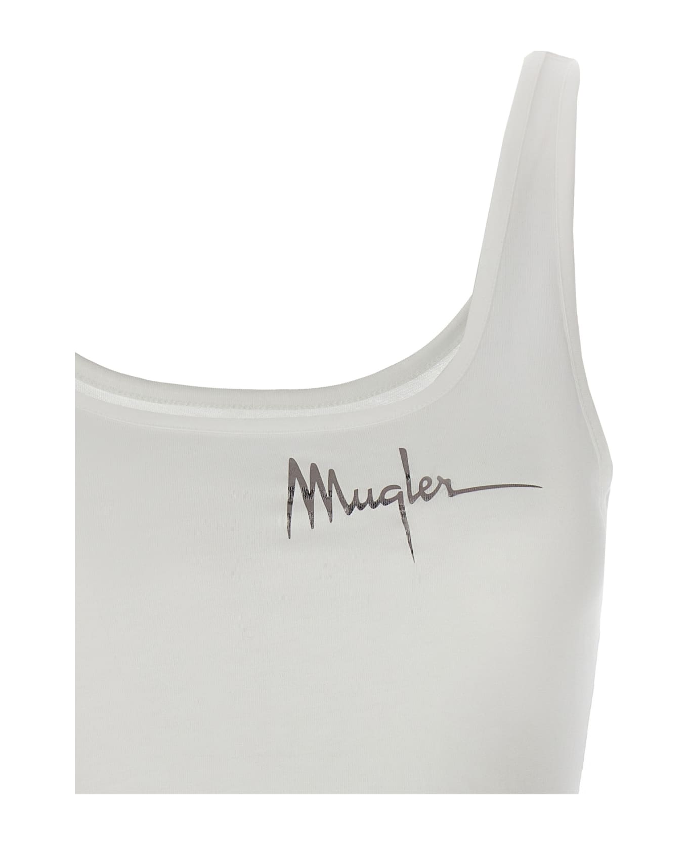 Mugler Logo Print Bodysuit - White