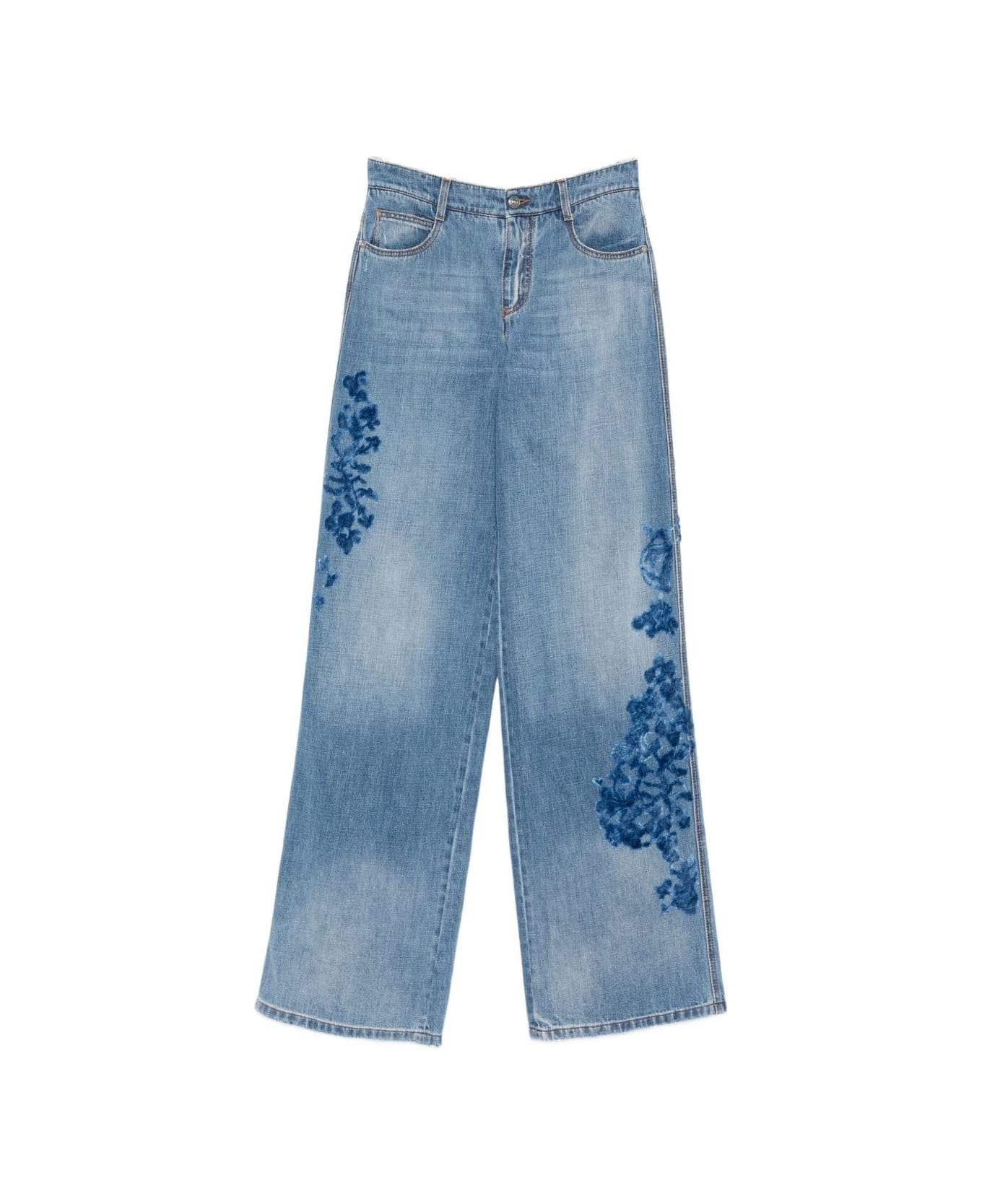 Ermanno Scervino Embroidered Denim Jeans - Clear Blue