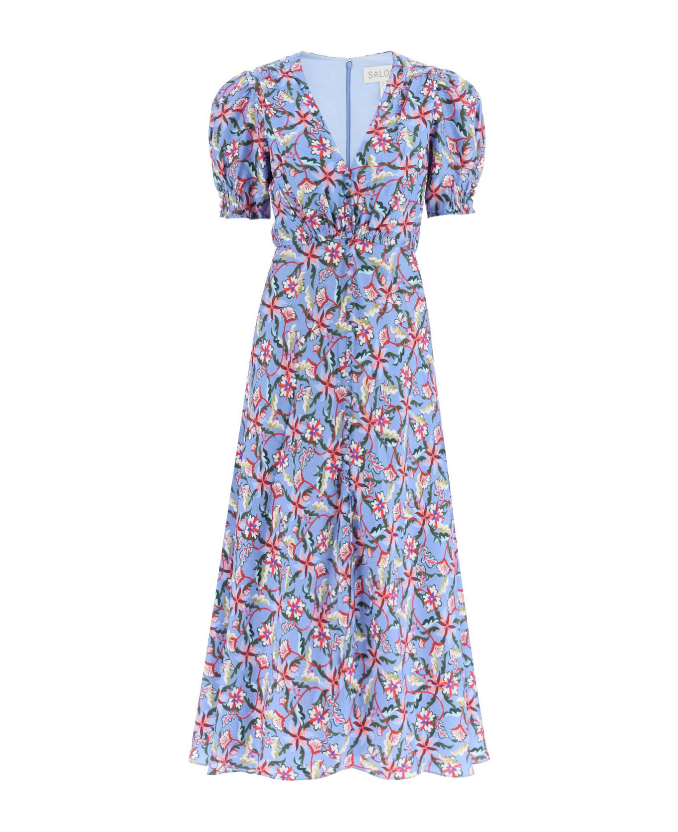 Saloni 'lea' Long Dress In Printed Silk - FREESIA SKY (Light blue)